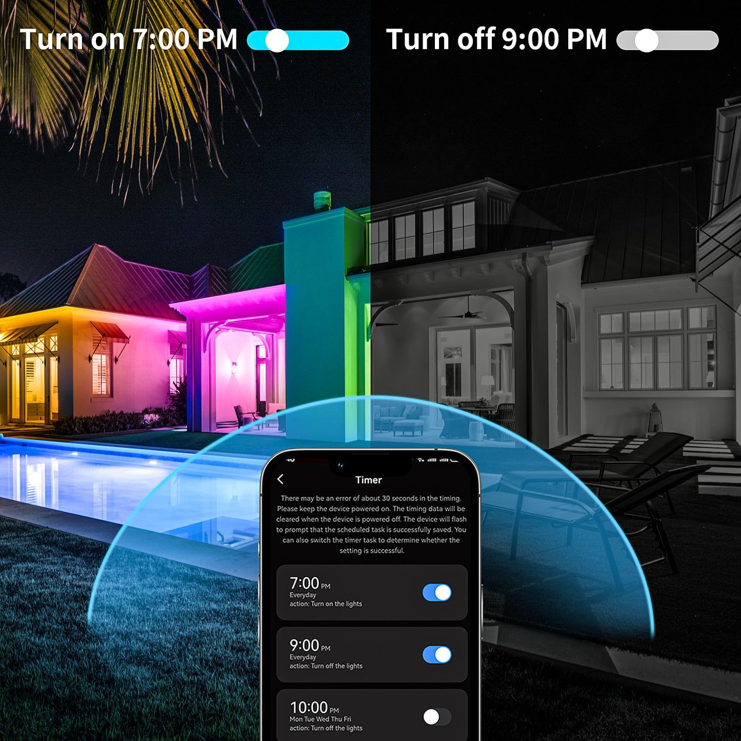 KSIPZE 100ft(2x50ft) Outdoor led Strip Lights Waterproof IP68, RGB Outdoor led Lights with Button & Bluetooth App Control, Music Sync, Timer, Exterior Led Rope Lights for Decor Balcony, Roof
