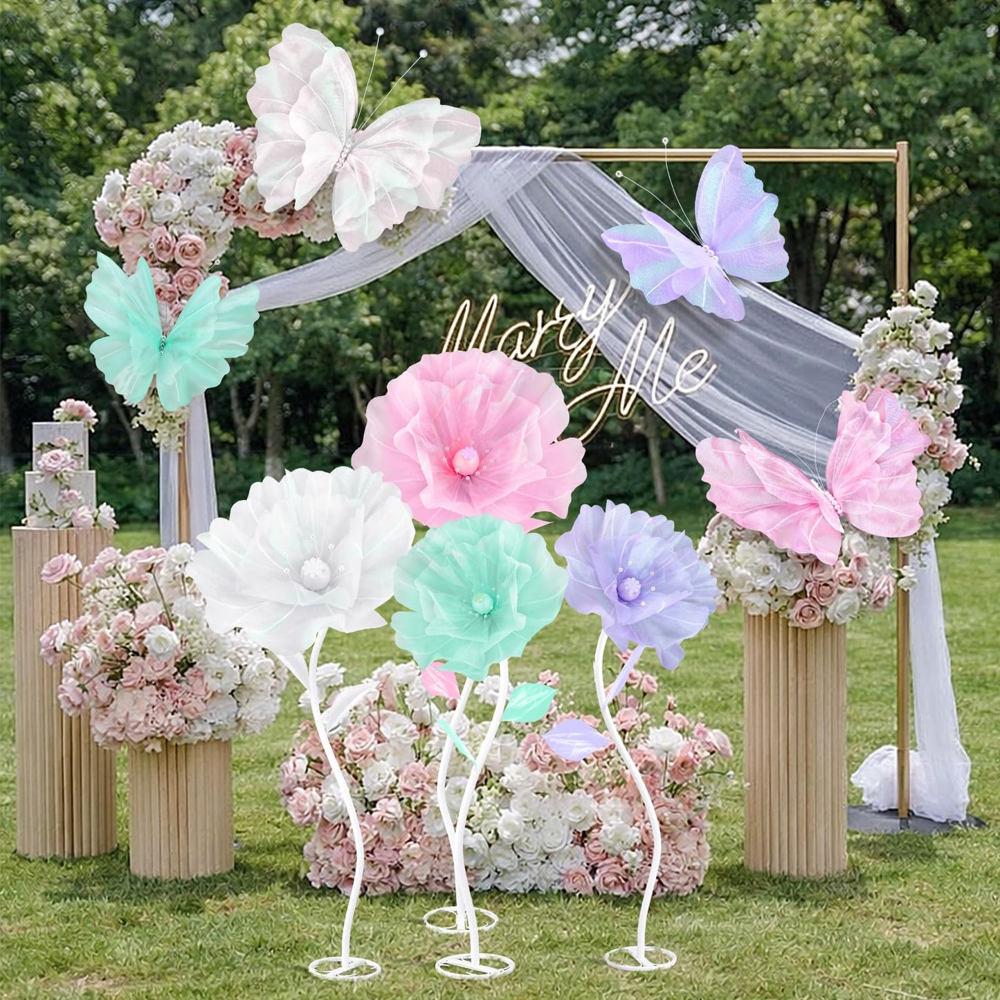 Cinnvoice 8 Pcs Pastel Large Butterfly Flower Decorations 20 Inch 12 Inch 3D Giant Pastel Silk Butterfly Big Flower Mariposas Grandes para Decoracion for Wedding Backdrop Birthday Party