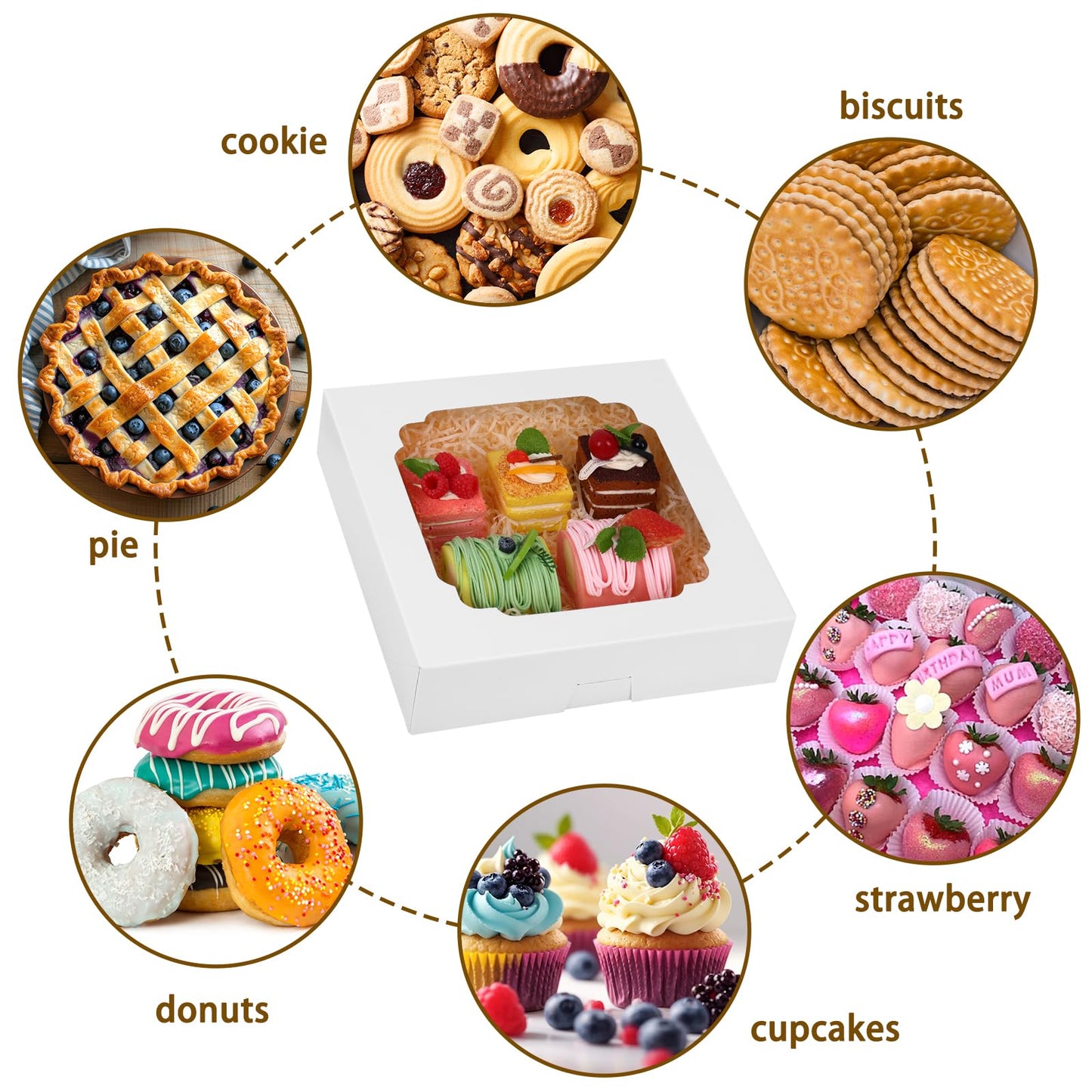Moretoes 56pcs Pie Boxes 10x10x2.5 Inches Bakery Boxes with Window for Cookies, Pastries, Pies, Pastries, Muffins, Donuts
