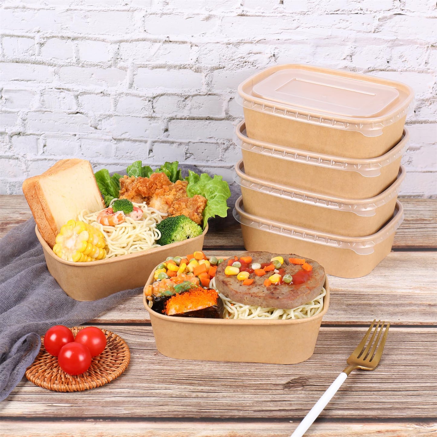 JAYEEY 22OZ Disposable Kraft paper bowls with lids, Rectangle Food containers Soup Bowls Party Supplies Treat Bowls 50 PACK
