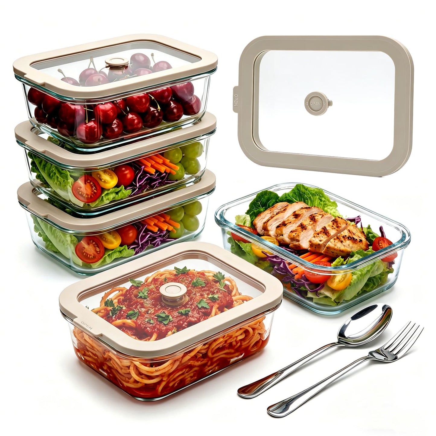 Encheng 5 Pack 35 oz Glass Meal Prep Containers, Plastic-Free Glass Food Storage Containers with Lids, 4.4 Cups Airtight Glass Lunch Containers for Leftovers, Microwave, Oven, Freezer and Dishwasher