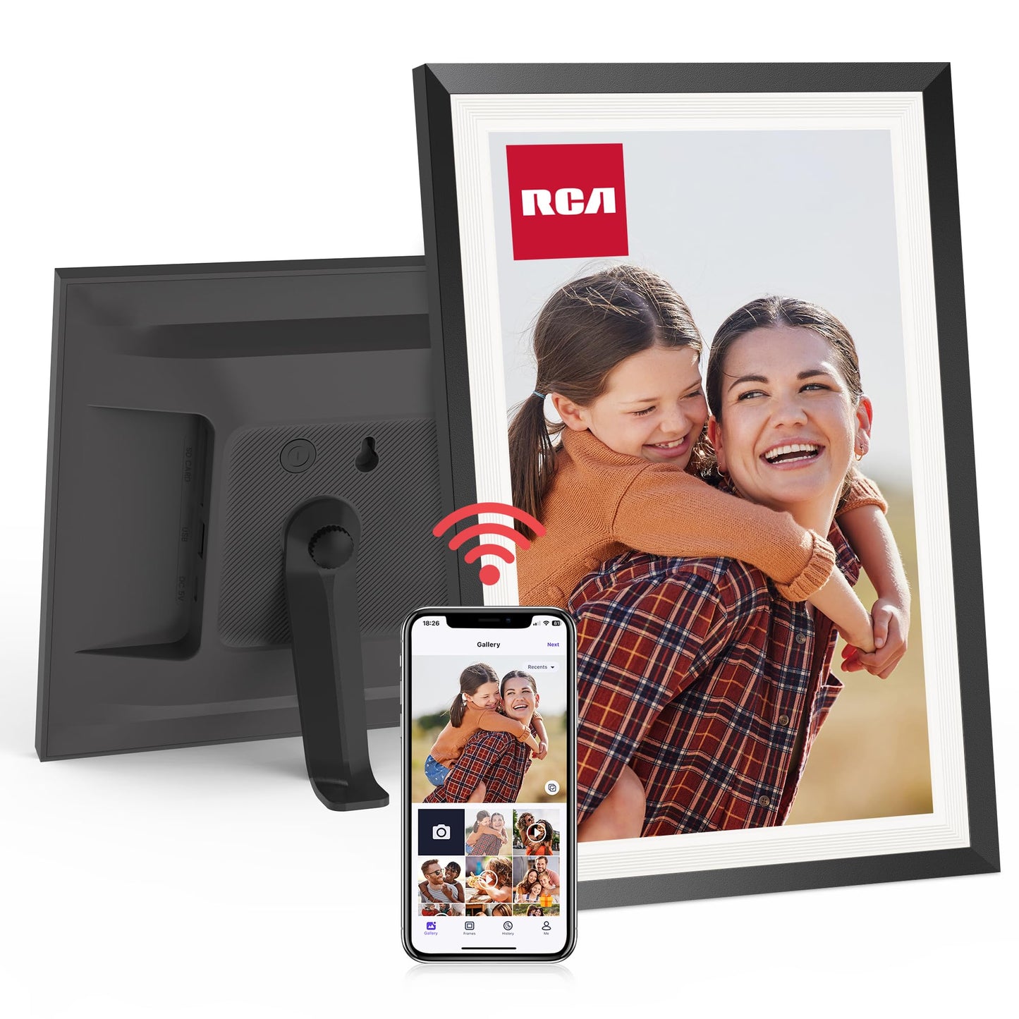 RCA 10.1” WiFi Digital Picture Frame, Electronic Photo Frames 32GB Storage, HD IPS Touch Screen WiFi Frame/Auto Rotate/Wall Mounted, Easy Setup in Uhale App to Share Photo/Video Anytime (Black)
