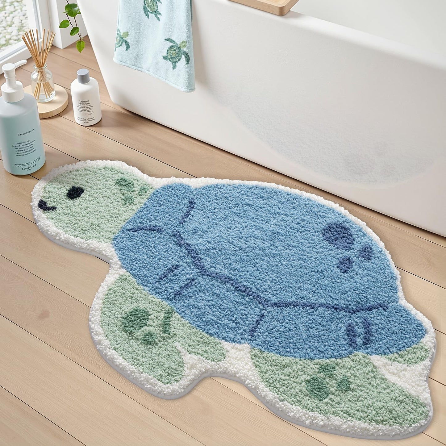 LUMI Cute Animal Bathroom Rugs, Plush Absorbent Bath Mats for Bathroom, Non-Slip Backing Washable Bath Mat, Ideal for Shower Sink Bathtub Room Decor, 20"x33", Blue Sea Turtle