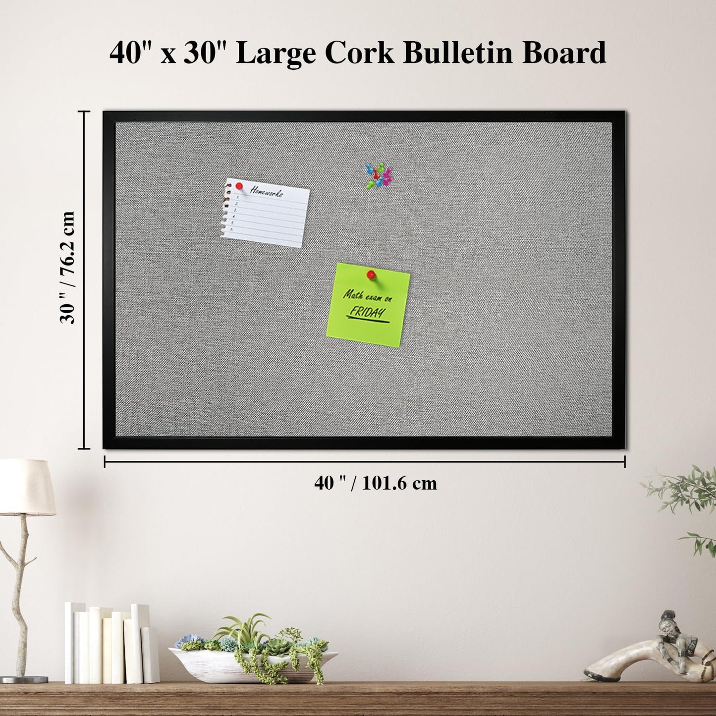 VEIZXUN Bulletin Board 40 x 30 Inch, Cork Board for Walls, Wood Framed Bulletin Boards with Grey Canvas, Wall Mounted Corkboard for Office School Home Decorative