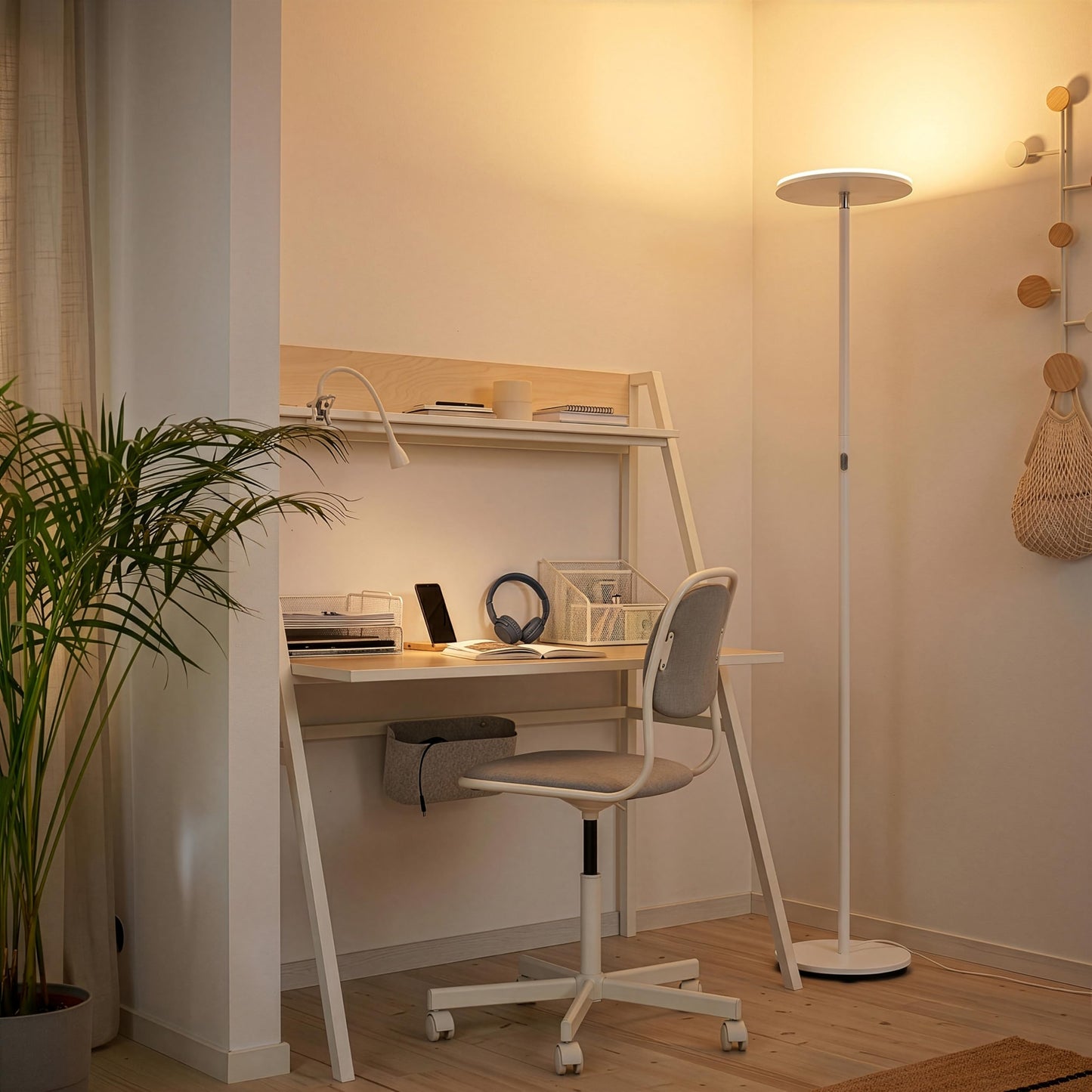 Brightech Sky LED Floor lamp, Torchiere Super Bright Floor Lamp for Living Room Decor & Office - Dimmable, Tall Standing Lamp with Warm Light for Bedroom & Reading - White