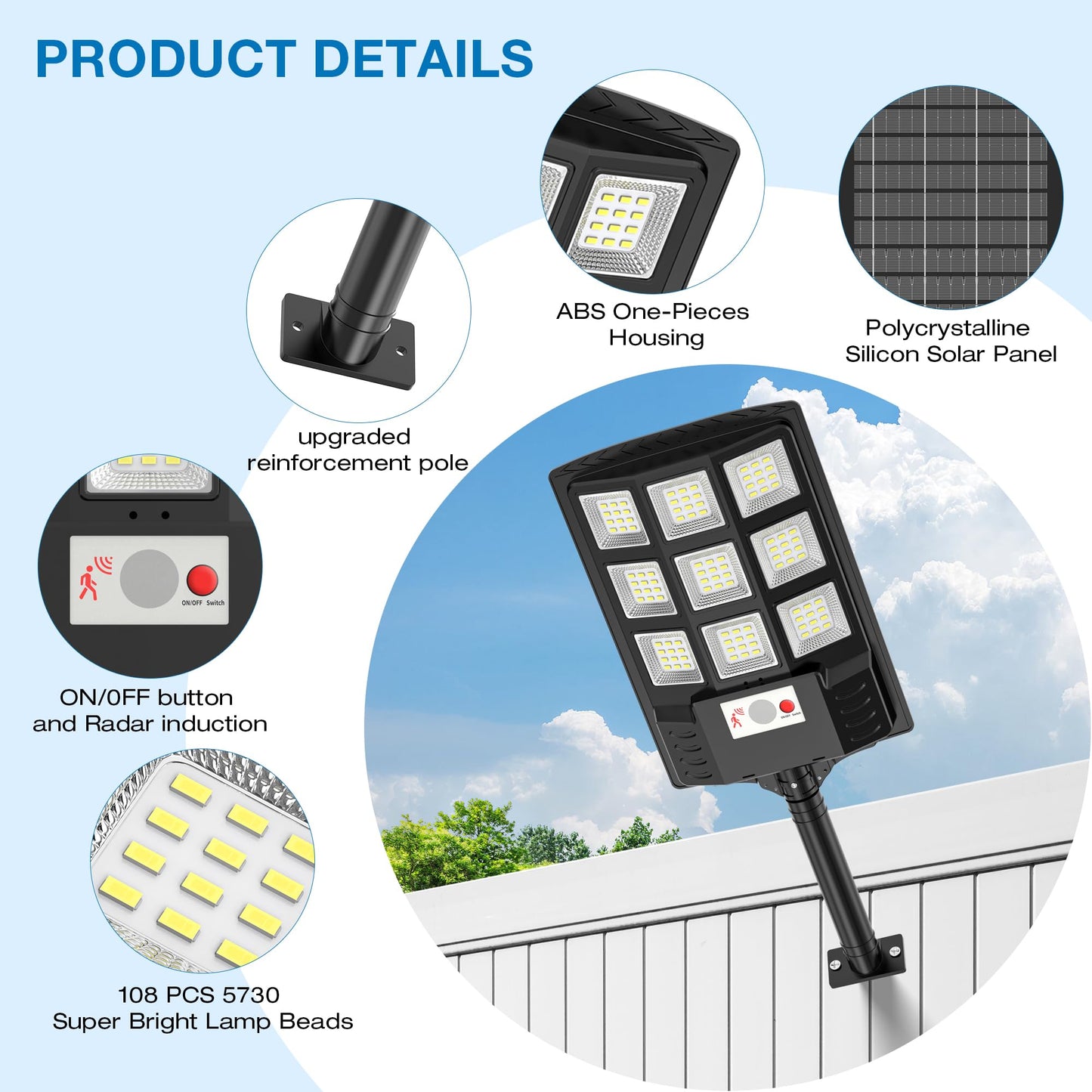 Solar Lights Outdoor,IP66 Waterproof Solar Street Lights Outdoor,6500K LED Dusk to Dawn Security Flood light with Motion Sensor and Remote Control for Yard,Parking Lot, Courtyards,Garages 4-Pack