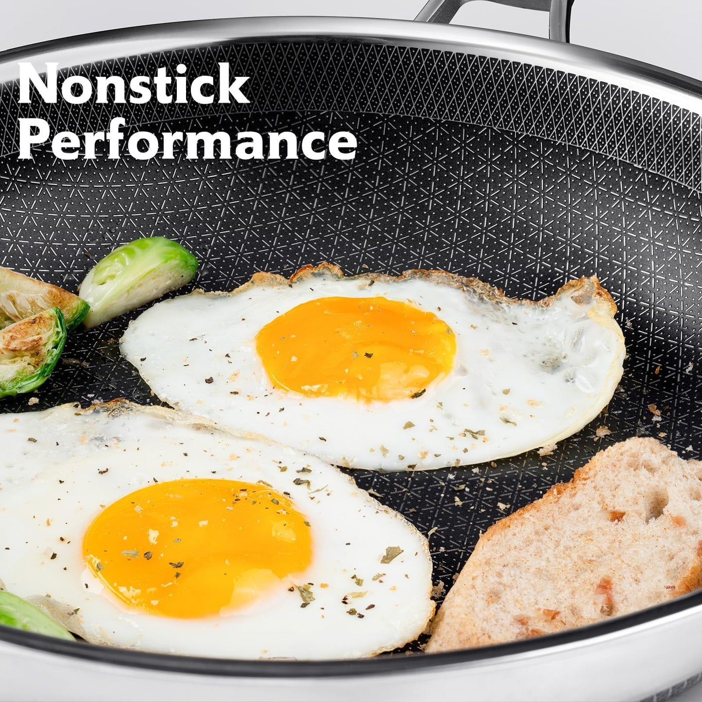 SNOWCLAD Hybrid Nonstick Stainless Steel Frying Pan with Lid, 12-Inch, PFOA-Free Non-Toxic Skillet, Induction Compatible, Dishwasher, Oven & Broiler Safe