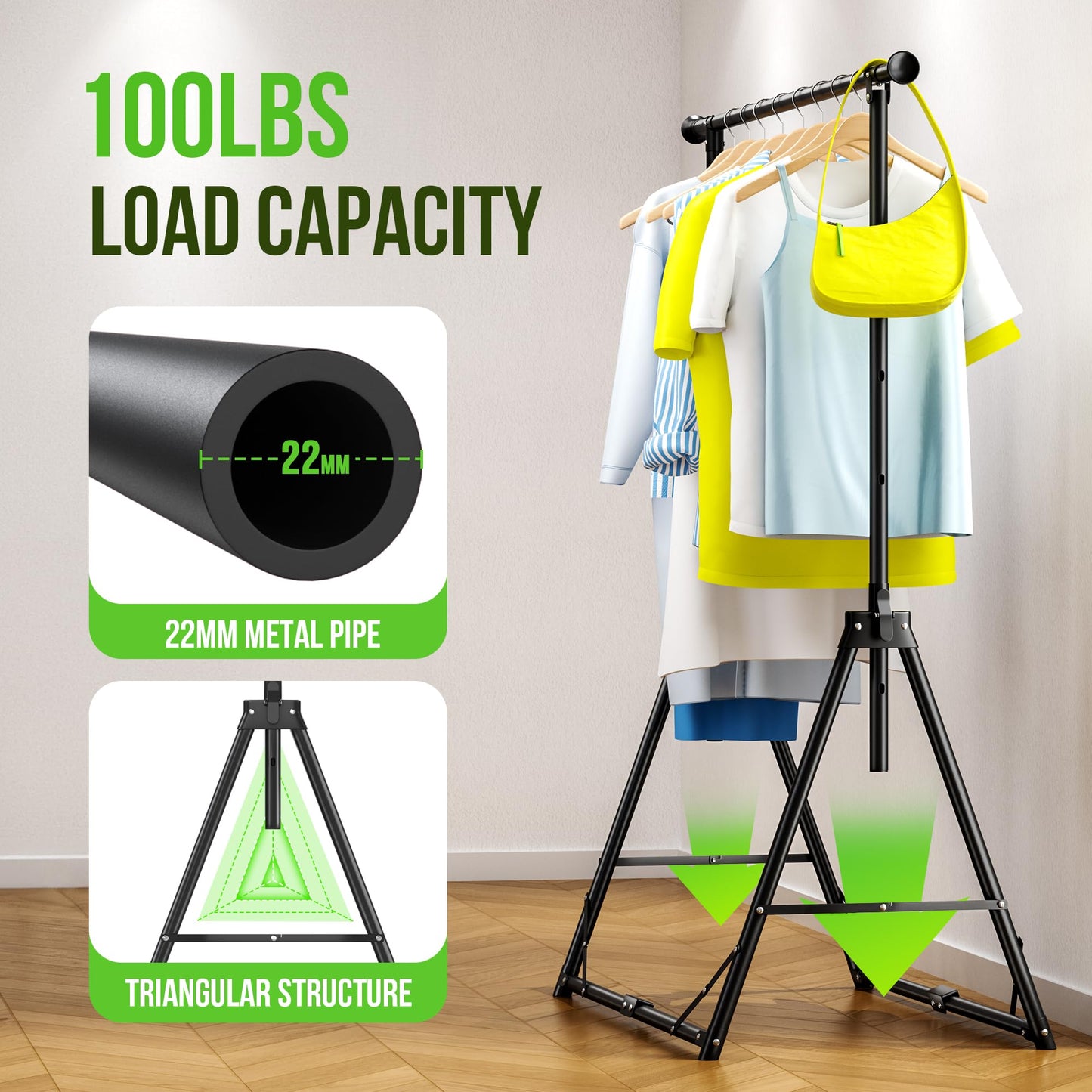 MAXLEAD HOME Clothes Rack Foldable Clothing Rack, 64.5''H Collapsible Garment Rack with 4 levels Adjustable Height, Portable Coat Rack for Travel, Camping, Drying, RV, Indoor, Outdoor, Easy Assemble