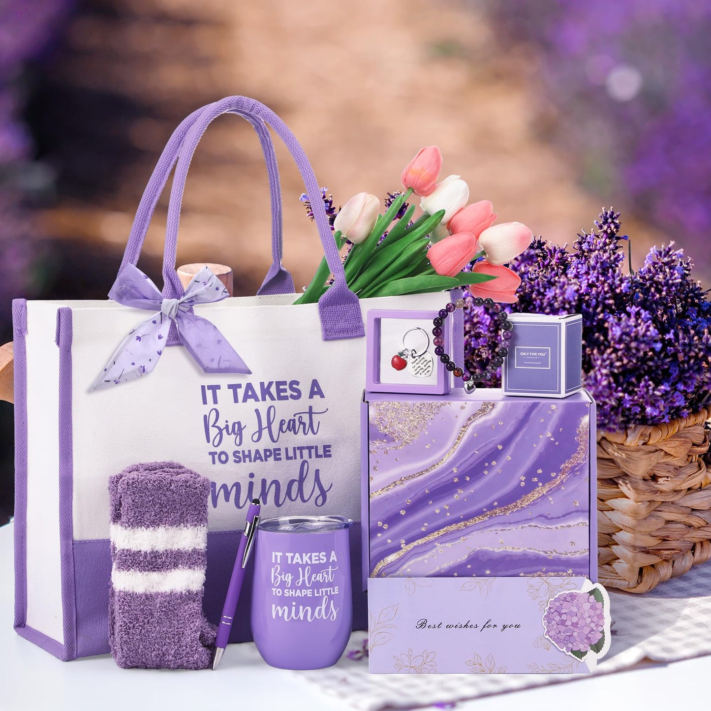 Funnymoom 10 Pcs Teacher Appreciation Gifts Set Thank You Ideas Gifts Best Retirement Appreciation Presents Birthday Souvenirs for Women Employees Coworkers Gift(Purple)