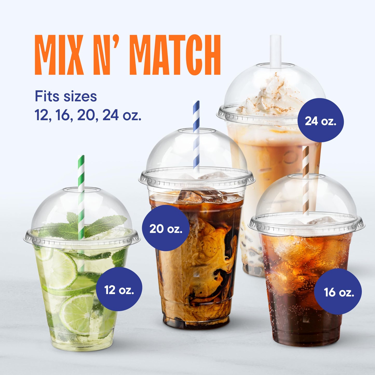 Clear PET Plastic Dome Lids With Straw Slot [1000-Pack] Disposable Lids with 1 Inch Straw Hole. Fits 12, 16, 20, 24 oz. Clear Plastic Cups - Great Use for Ice Cream, Slush, Smoothie, Razzle & Slurpee