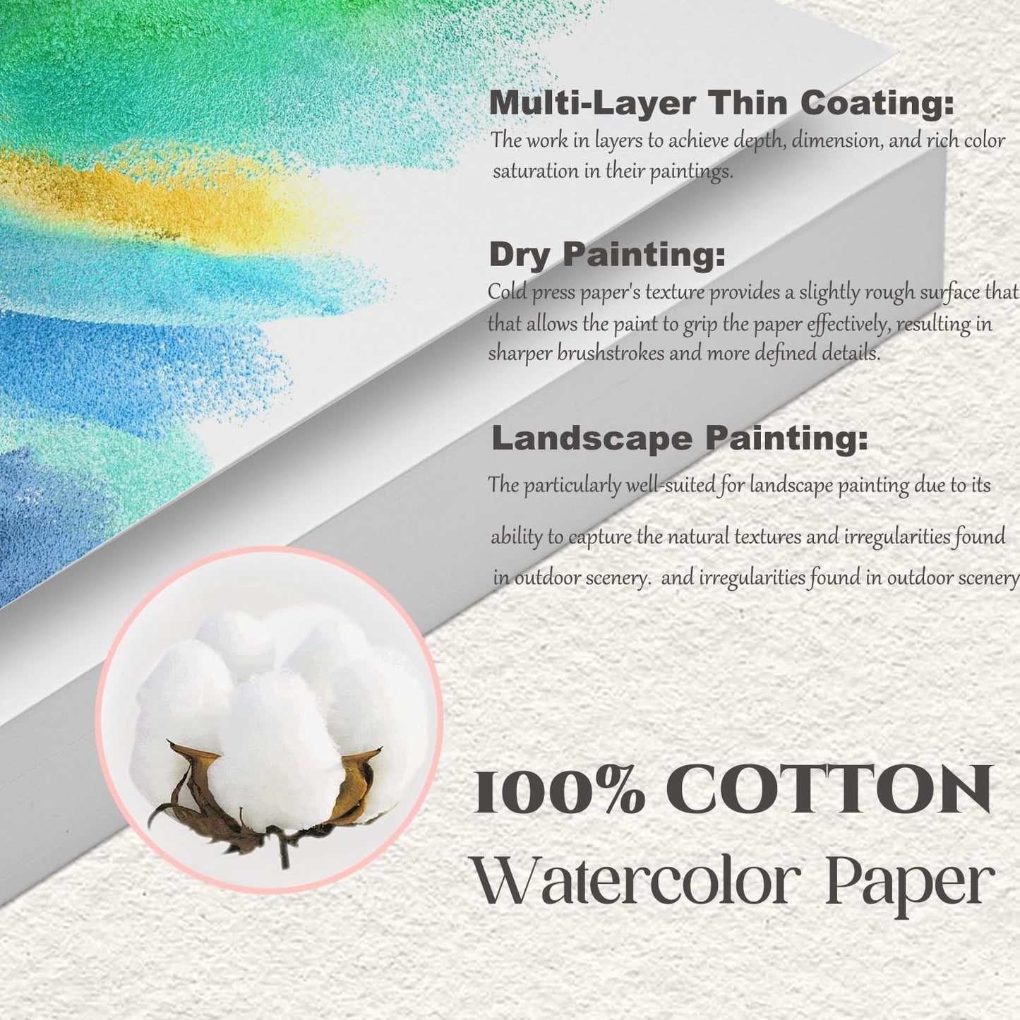 Watercolor Paper 9x12 inches 80 Sheets,Heavyweight Artist Paper 140lb/300GSM Cold Press Natural Cotton Paper for Students Artists Watercolor Drawing