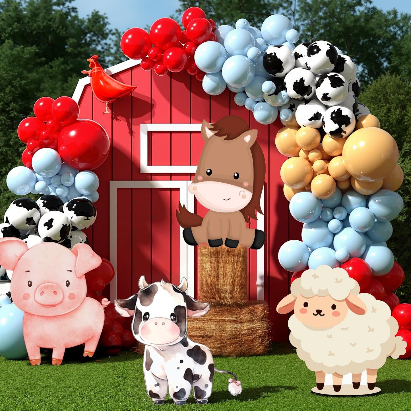 Gemscream 4 Pcs Large Farm Animals Decorations 22.4 Inch Cute Animal Cutouts Cartoon Backdrop for Farm Birthday Party Supplies Baby Shower Decorations Photo Booth Props Gifts