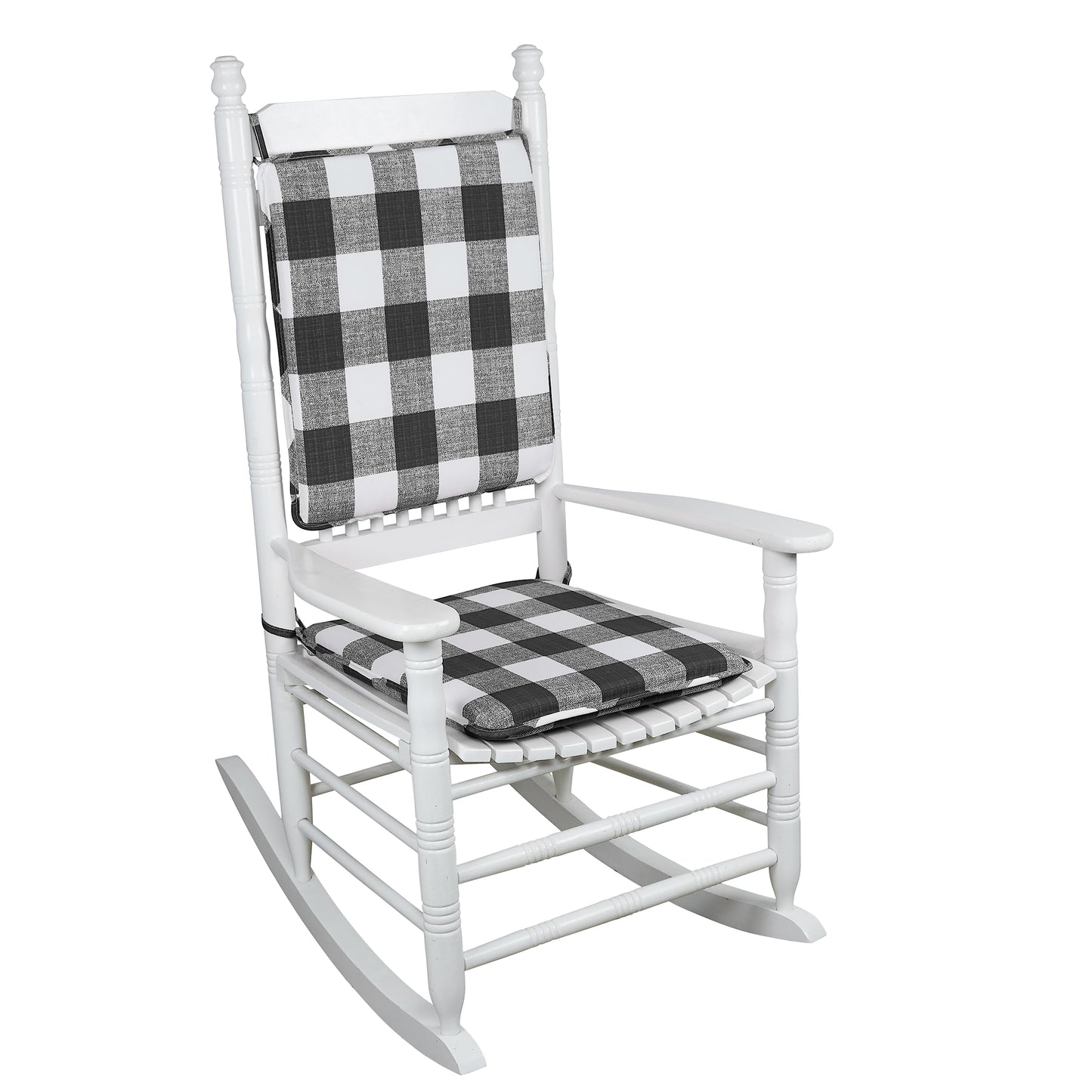 Klear Vu Porch Rocking Chair Cushion Set for Indoor and Outdoor Use, Assembled in The USA, Easy to Clean Stylish Seat and Back Pads with Fabric Ties, 20" x 17" x 2", Jurby Black/White