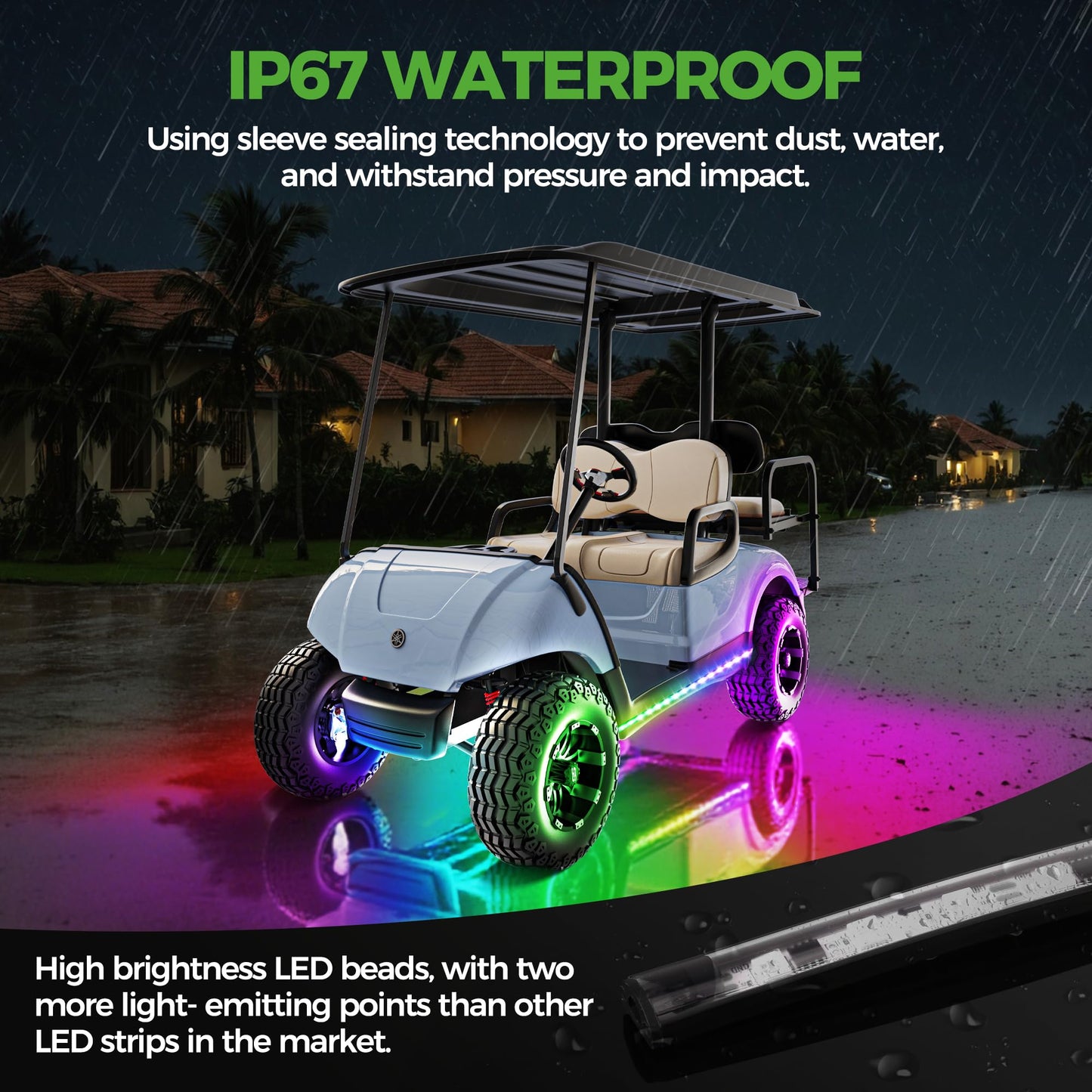10L0L 4PCS Golf Cart Underglow LED Light Strip Kit, 22 Modes Glow Neon Underbody Lighting with Wireless Remote Control Music Sync IP67 12V-80V Input for Yamaha EZGO Club Car