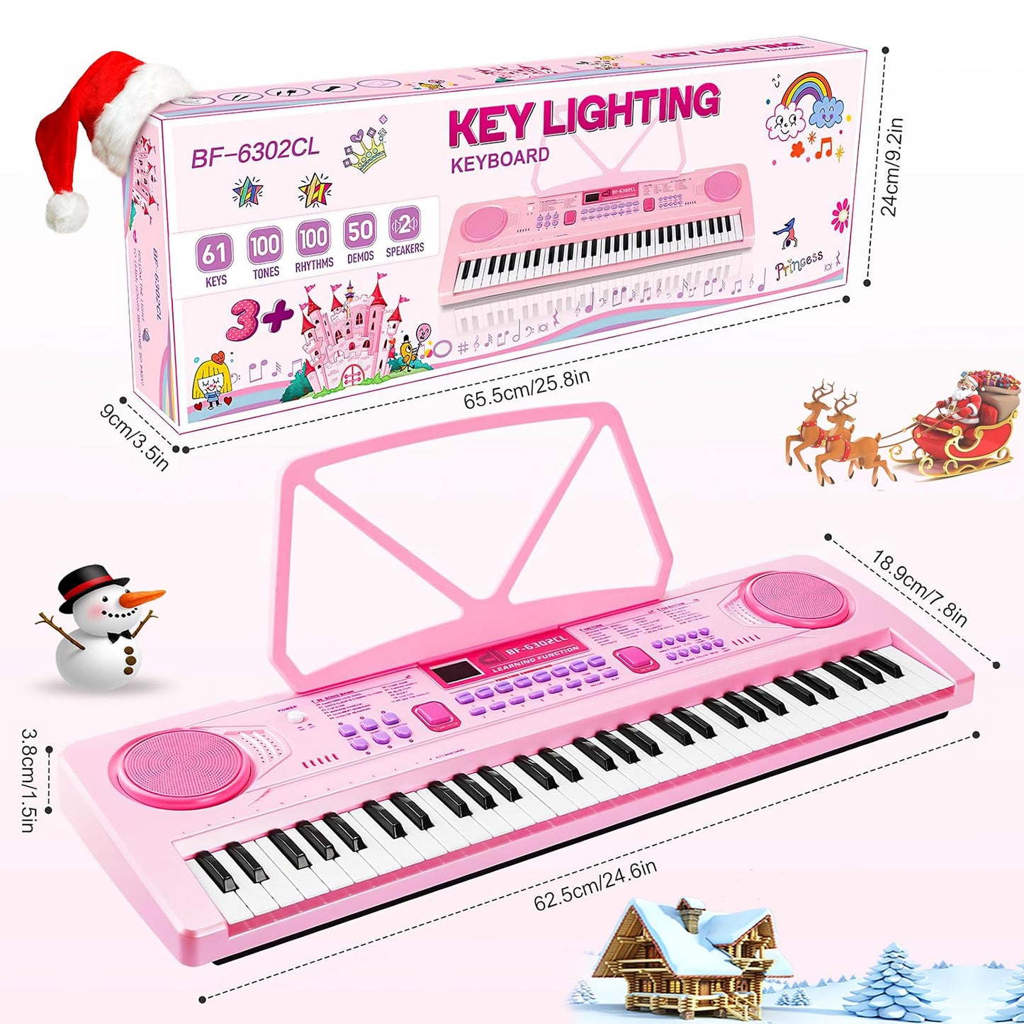 WOSTOO Kids Keyboard Piano, Portable 61 Keys Keyboard Electronic Digital Piano, Early Learning Educational Musical Piano Toy Keyboard for Beginners with Music Stand, Microphone (Pink) ﻿
