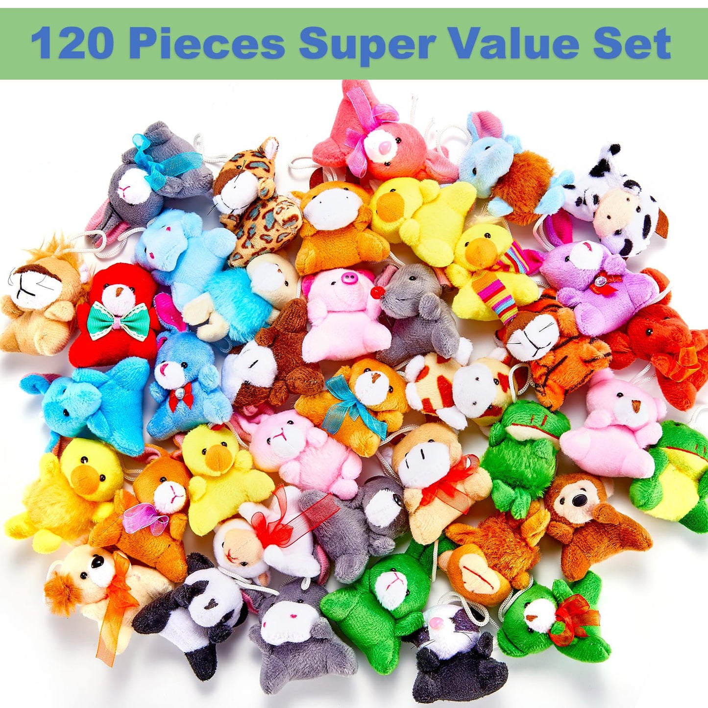 Ribyonten 120 Pack Mini Animal Plush Toy Set,Stuffed Animal Party Favors,Keychain Decoration,Christmas Party Favors,Easter Egg Stuffer,Valentine Exchange Toy,Carnival Prize
