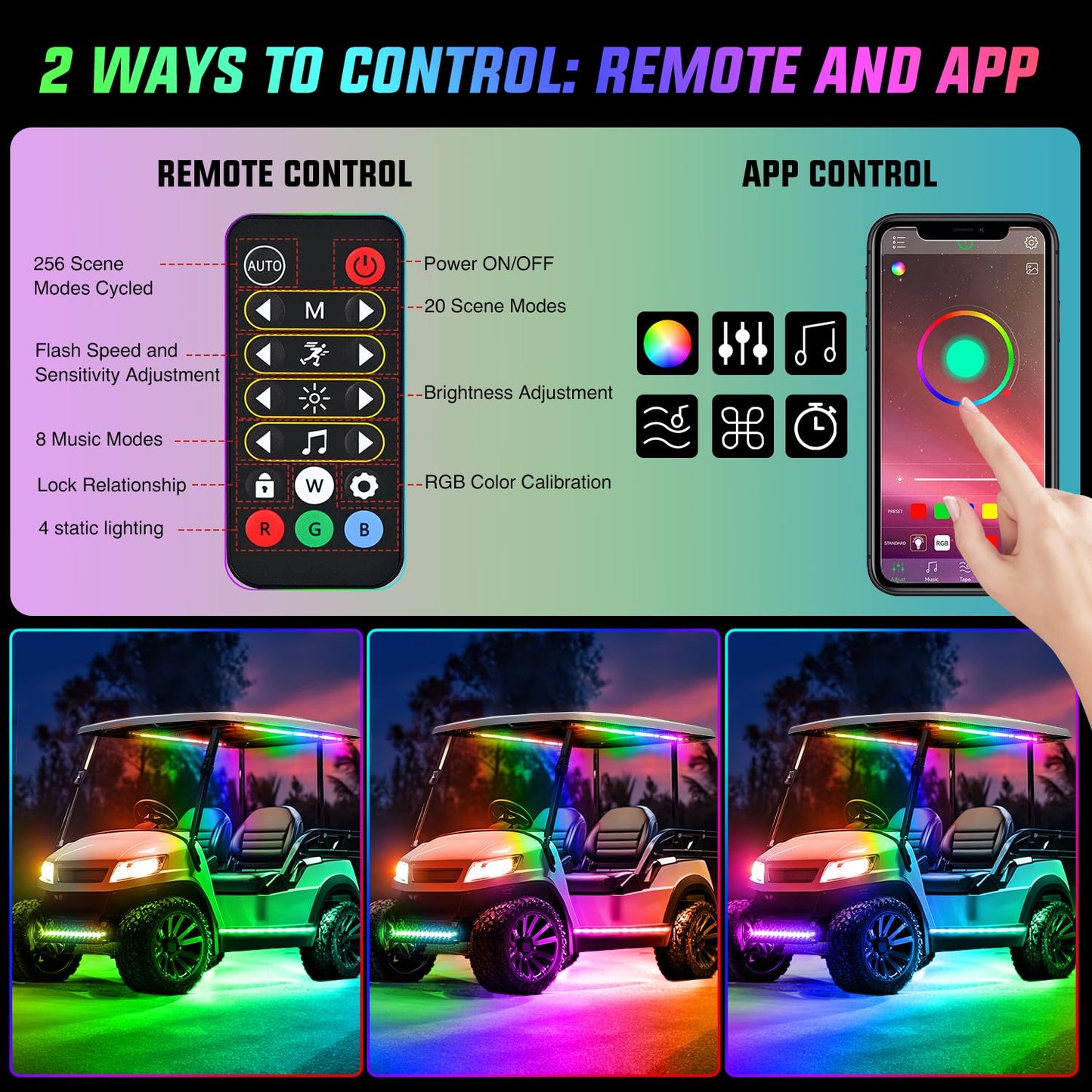 Nilight 6PCS Golf Cart Underbody Light Kit with Canopy Lights Dream Color Multi-Mode Neon Accent Lighting APP Remote Control Sound Active Music Sync IP67 Waterproof 12V-65V for EZGO Yamaha Club Car