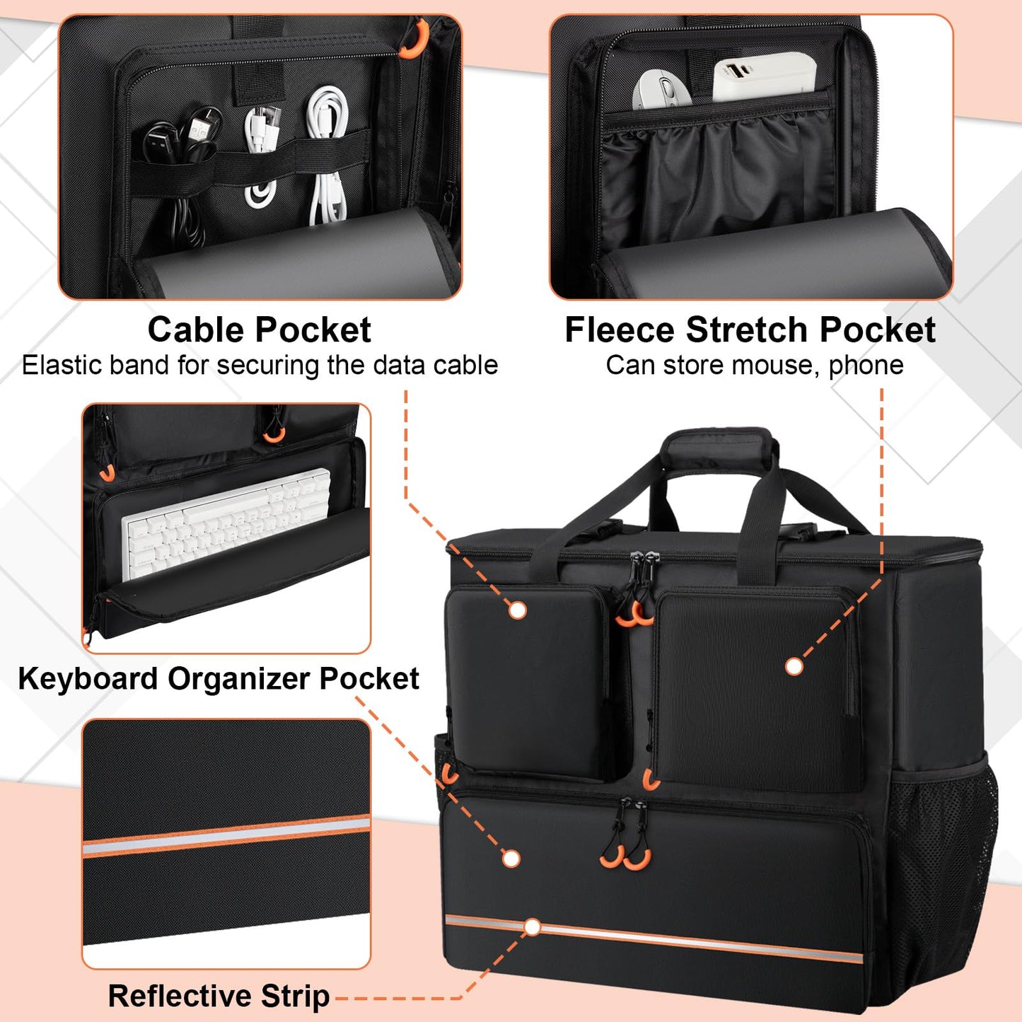 Computer Desktop Tower Large Carrying Case, PC Travel Case for Computer's Box for Moving, Portable Gaming Backpack for Keyboard, Mouse and Accessories, Bag Compatible with ATX/M-ATX mainframe chassis