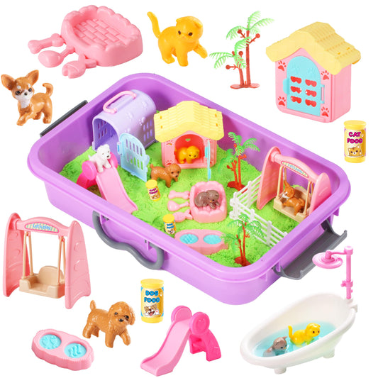 Carolart Sensory Cat Litter Box for Pets, Cat Litter Box for Kids, Cat Litter Box for Kids, Cat Litter Box with Sensory Sand, Grooming Kit