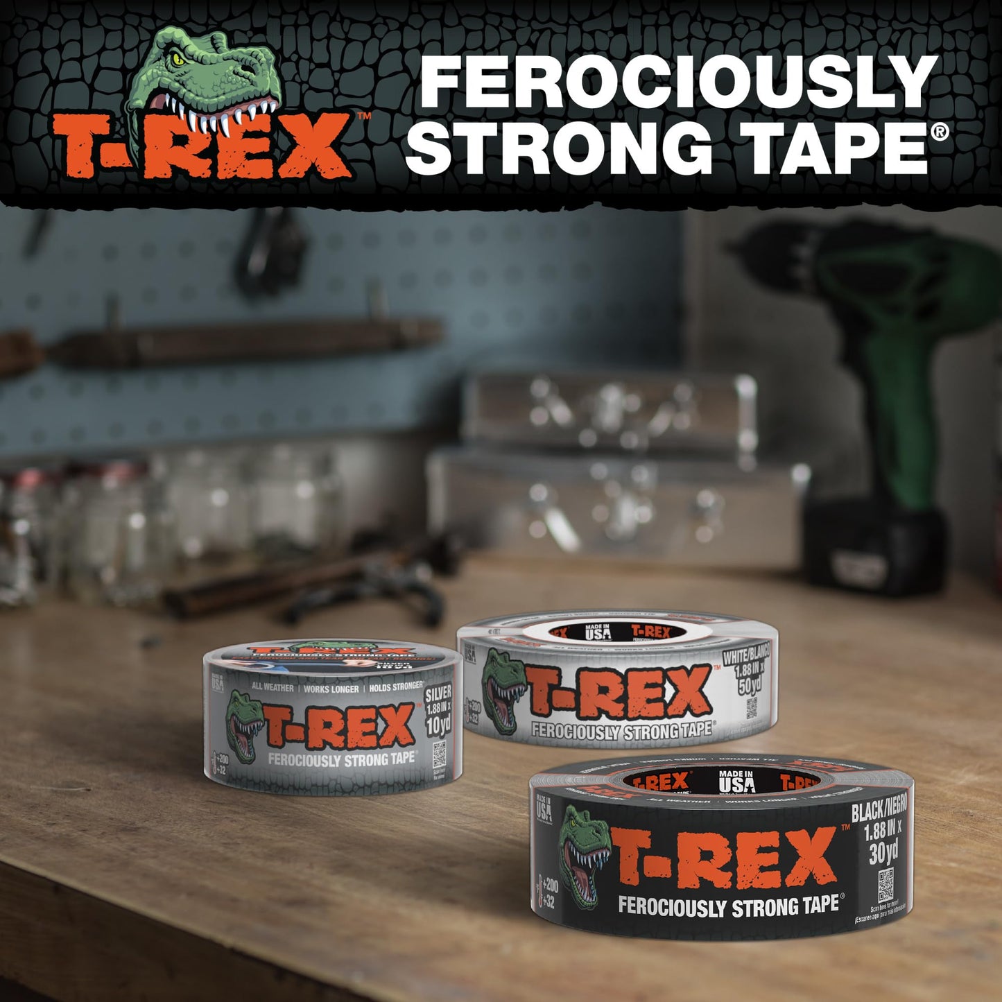 T-REX Tape Heavy Duty Duct Tape with UV Resistant & Waterproof Backing for Ferociously Strong Repairs, 1.88" x 30 yd, Gunmetal Gray, 3 Rolls
