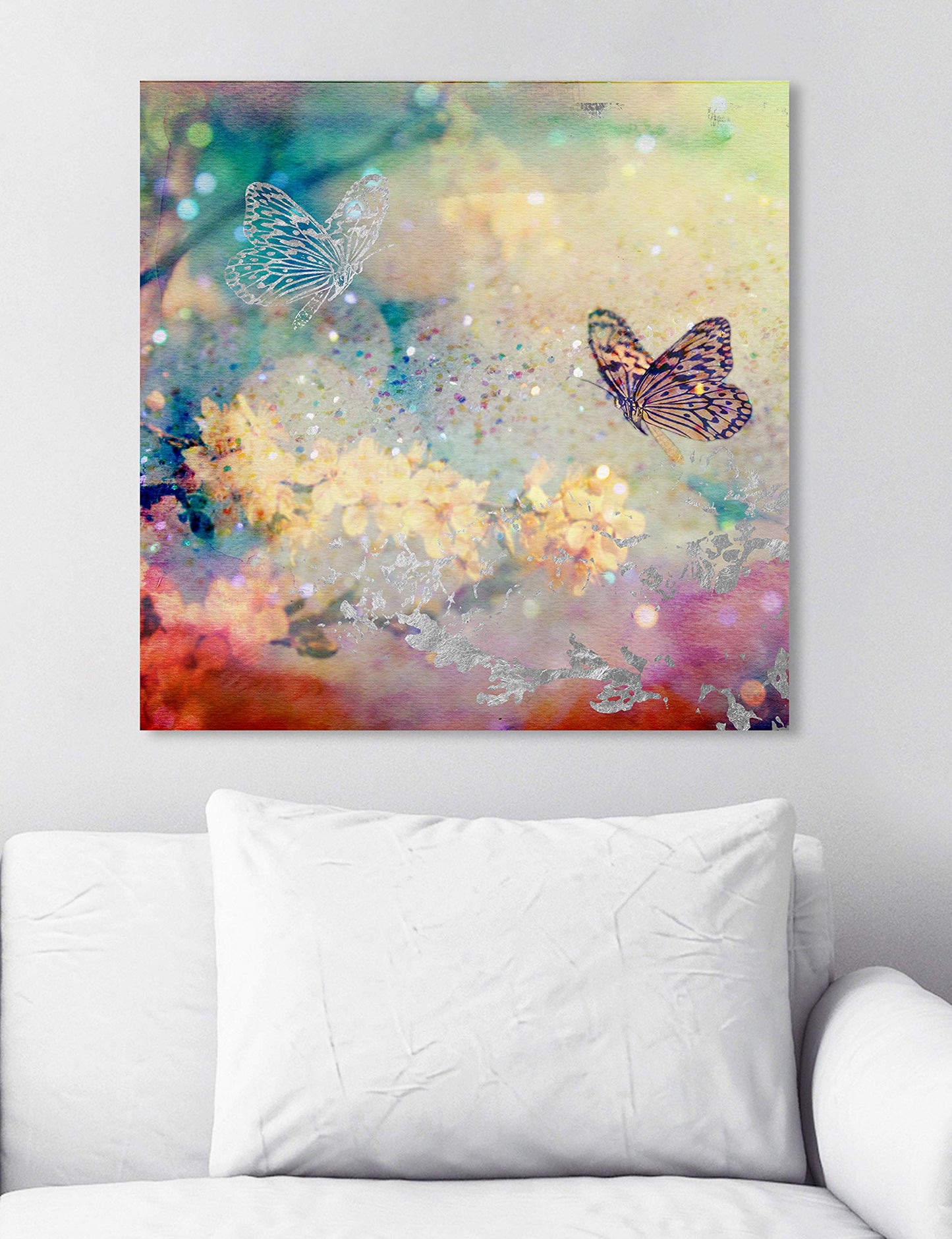 The Oliver Gal Artist Co. Botanical Wall Art Canvas Prints 'Butterfly Dance' Home Décor, 24" x 24", Pink, Yellow