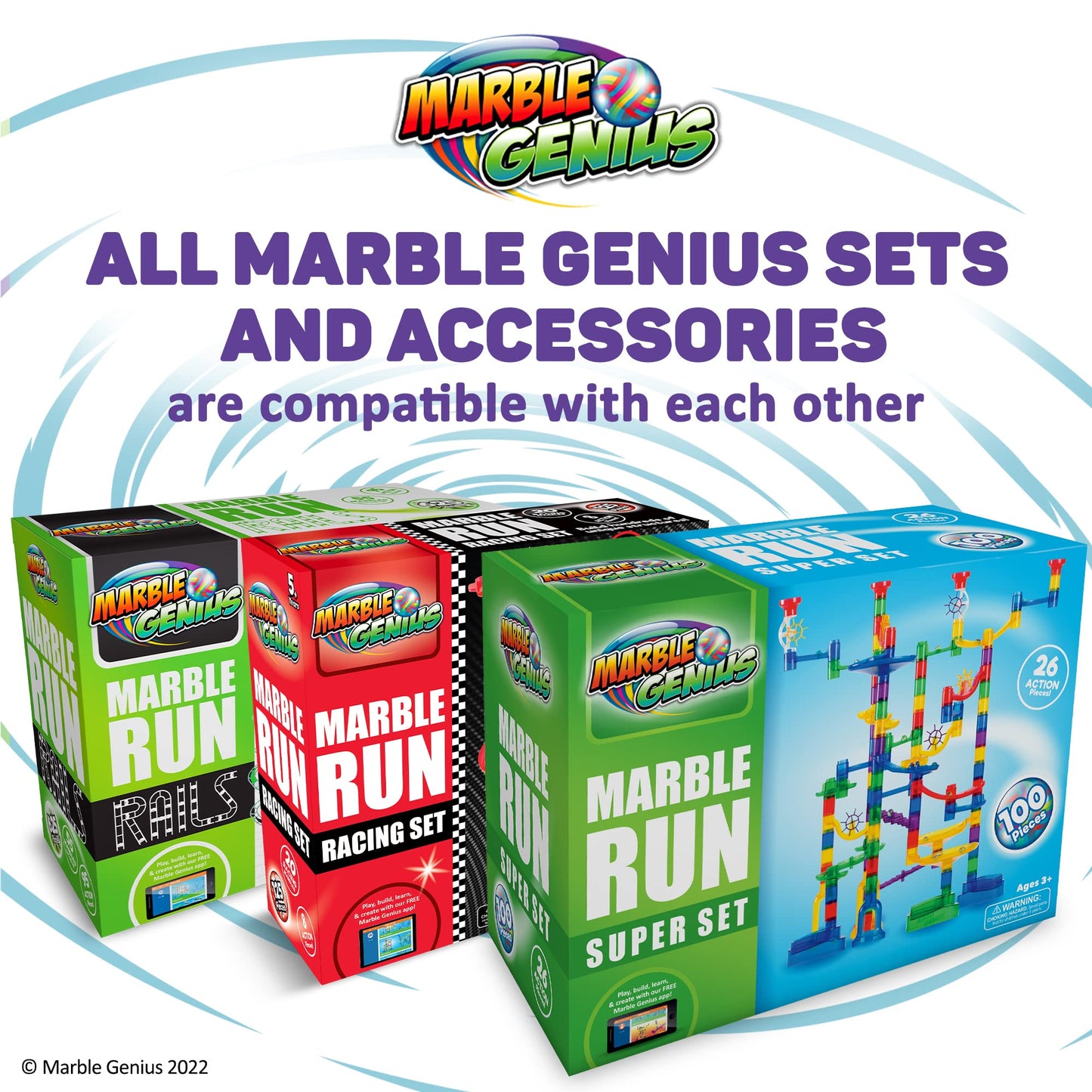 Marble Genius Marble Run - 150 Complete Pieces Maze Track Easter Toys for Adults, Teens, Toddlers & Kids Aged 4-8 Years Old, (85 Translucent Marbulous Pieces + 65 Glass-Marble Set), Super Set