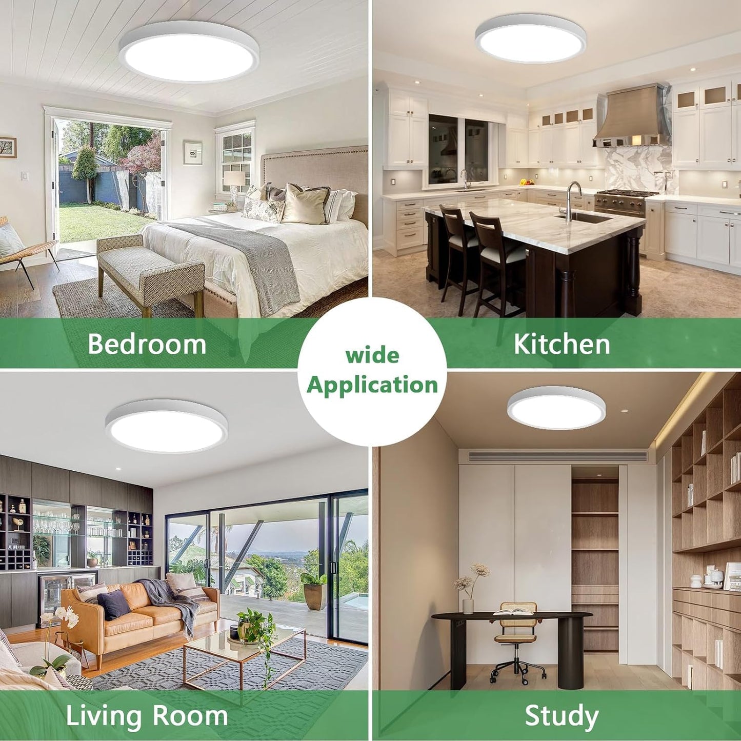 24 Inch Large LED Flush Mount Ceiling Light, 50W,5480LM, 3000K/4000K/6000K CCT Selectable,White Round Flat Panel Low Profile Ceiling Light Fixtures for Hallway, Kitchen, Bedroom, Laundry Room