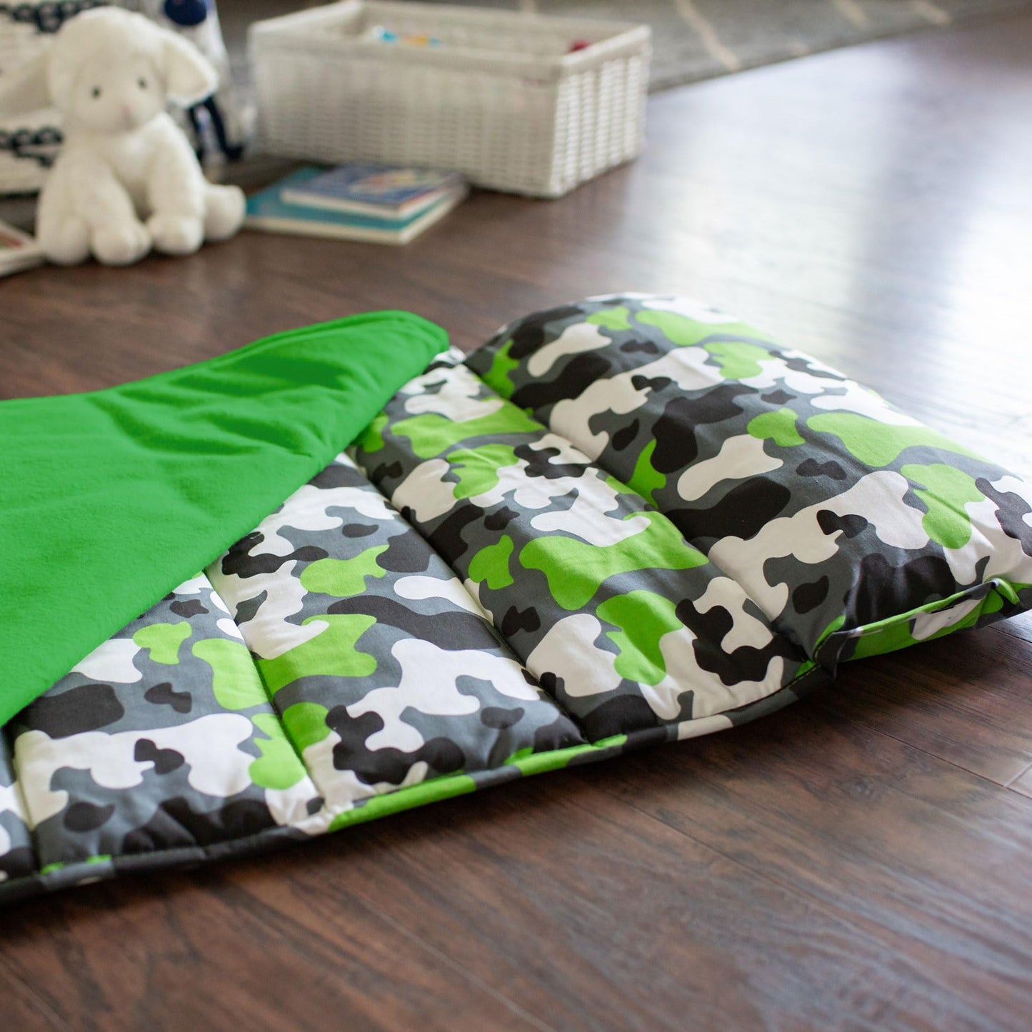 Wildkin Original Nap Mat for Kids – Soft, Cozy & Roll-Up Ready Sleep Mat, Ideal for School & Travel - Camo Green