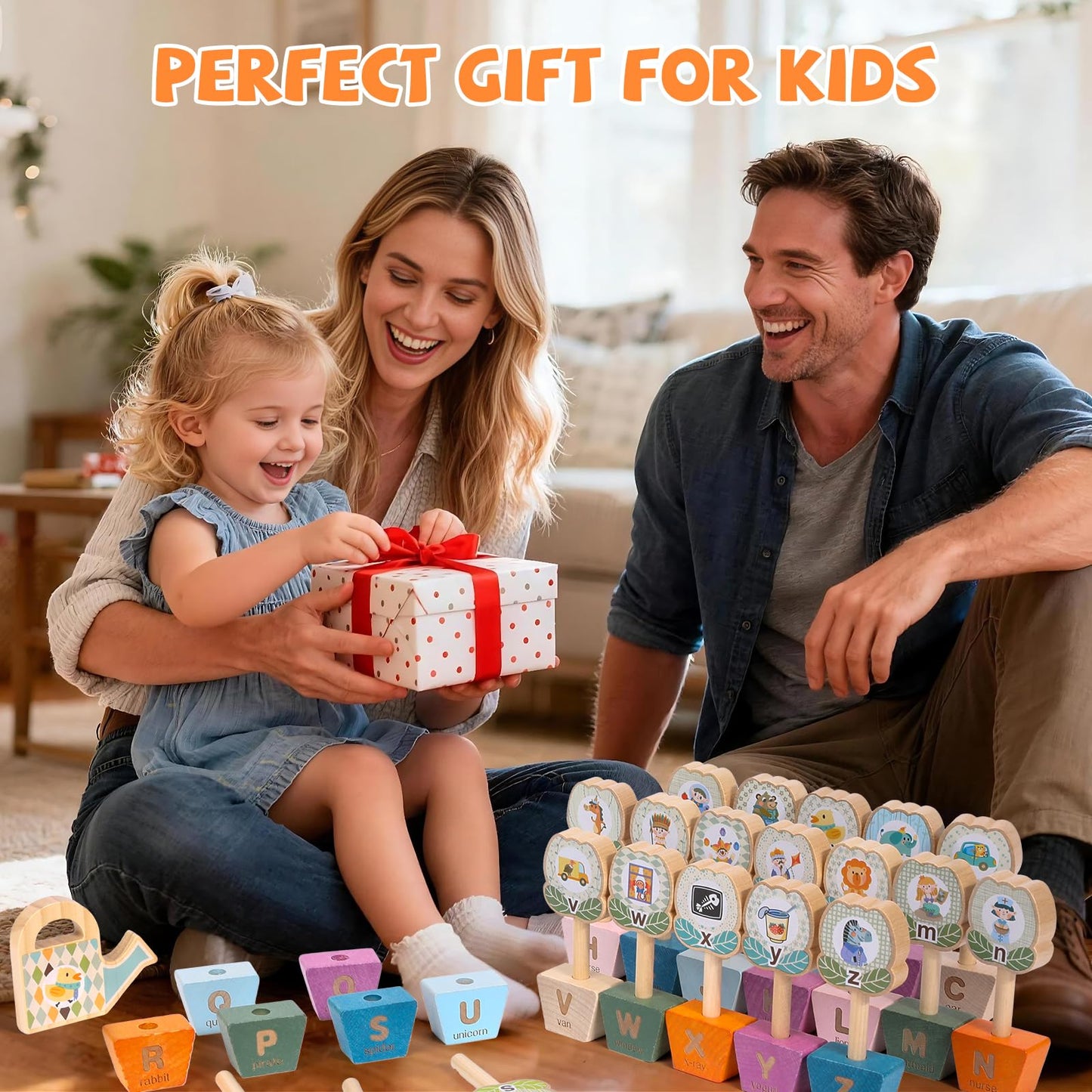 Montessori ABC Learning Toys for Kids, Wooden Matching Games for Toddlers 3-5 - Letter & Flower Matching Alphabet Puzzles with Storage Bag, Fine Motor Skills Toys Gift for Girls Boys 3+ Years Old