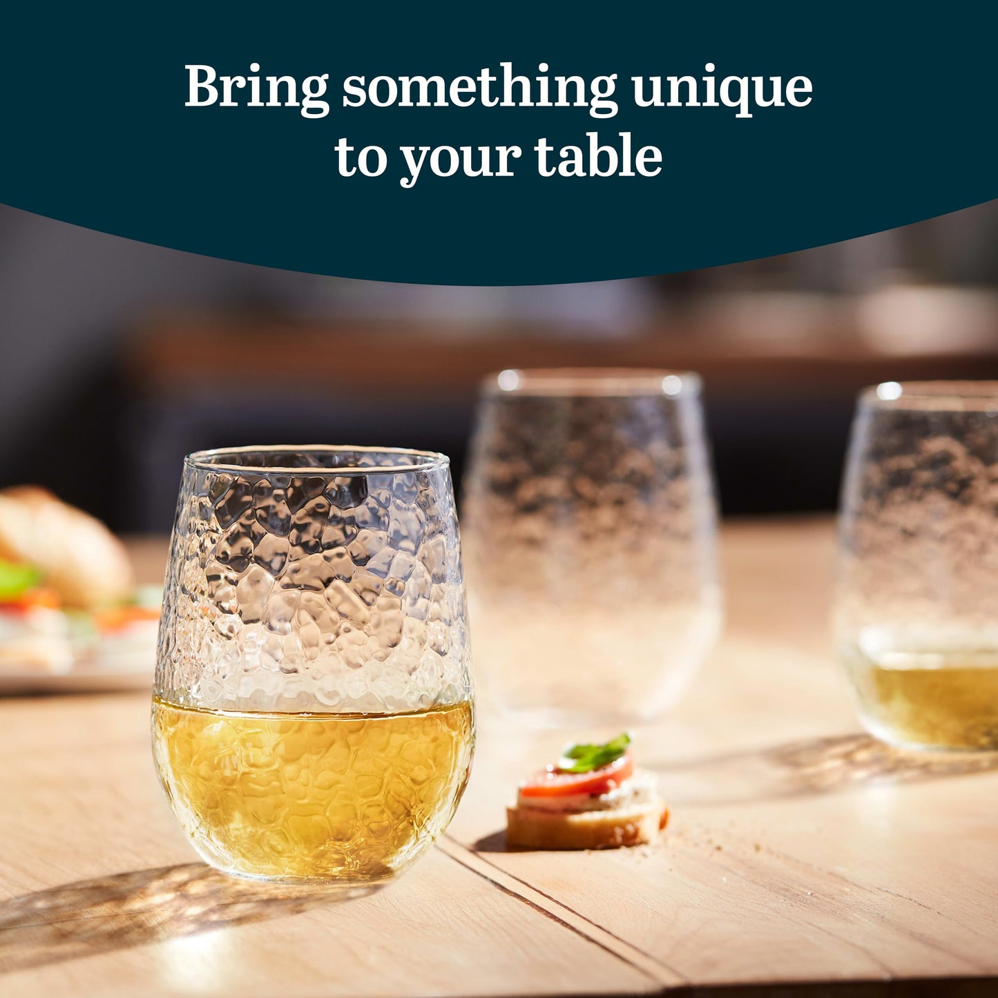 Libbey Hammered Stemless All-Purpose Wine Glasses, 17-ounce, Set of 8