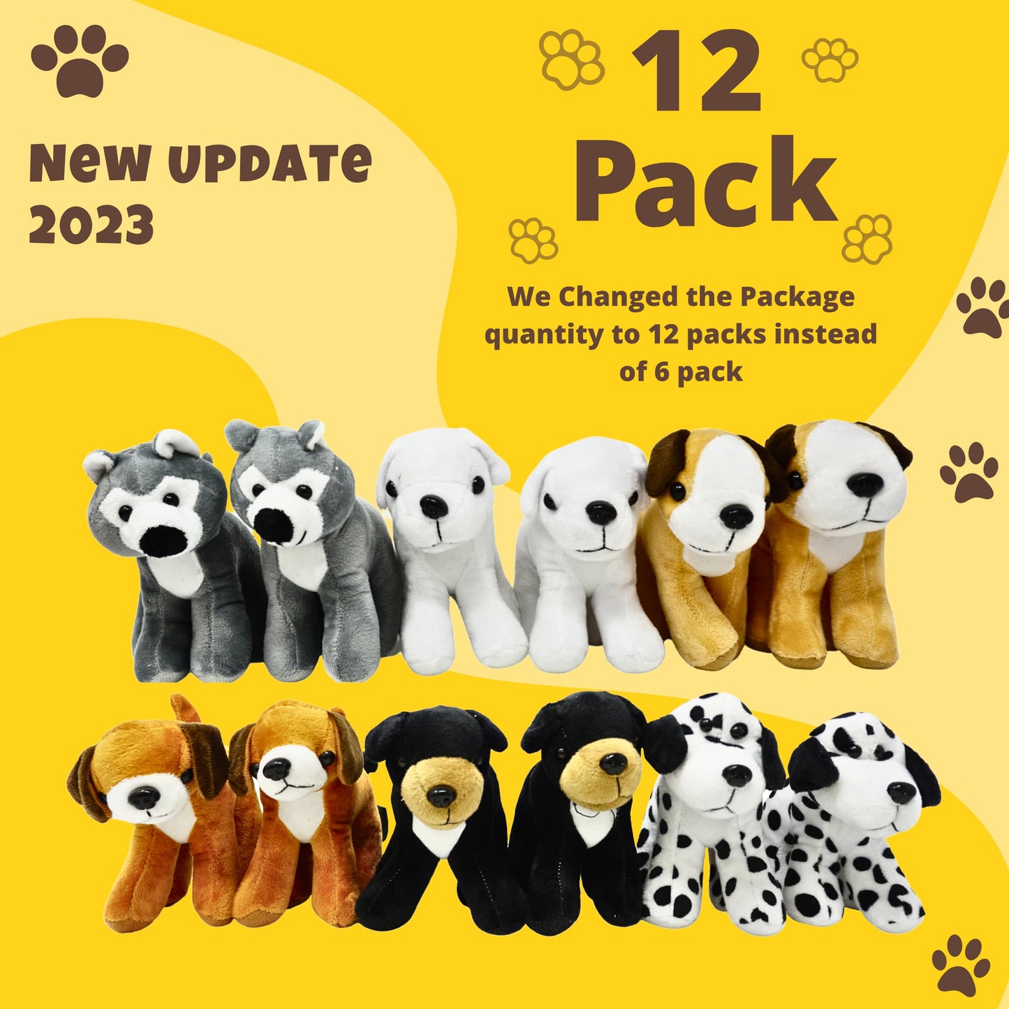 Plush Dogs Animals (12 Pack) Assorted Stuffed Puppies - 5 Inches, Small Plushed Animals, 6 Designs - For Birthday Party Favors Gifts for Kids By 4E's Novelty