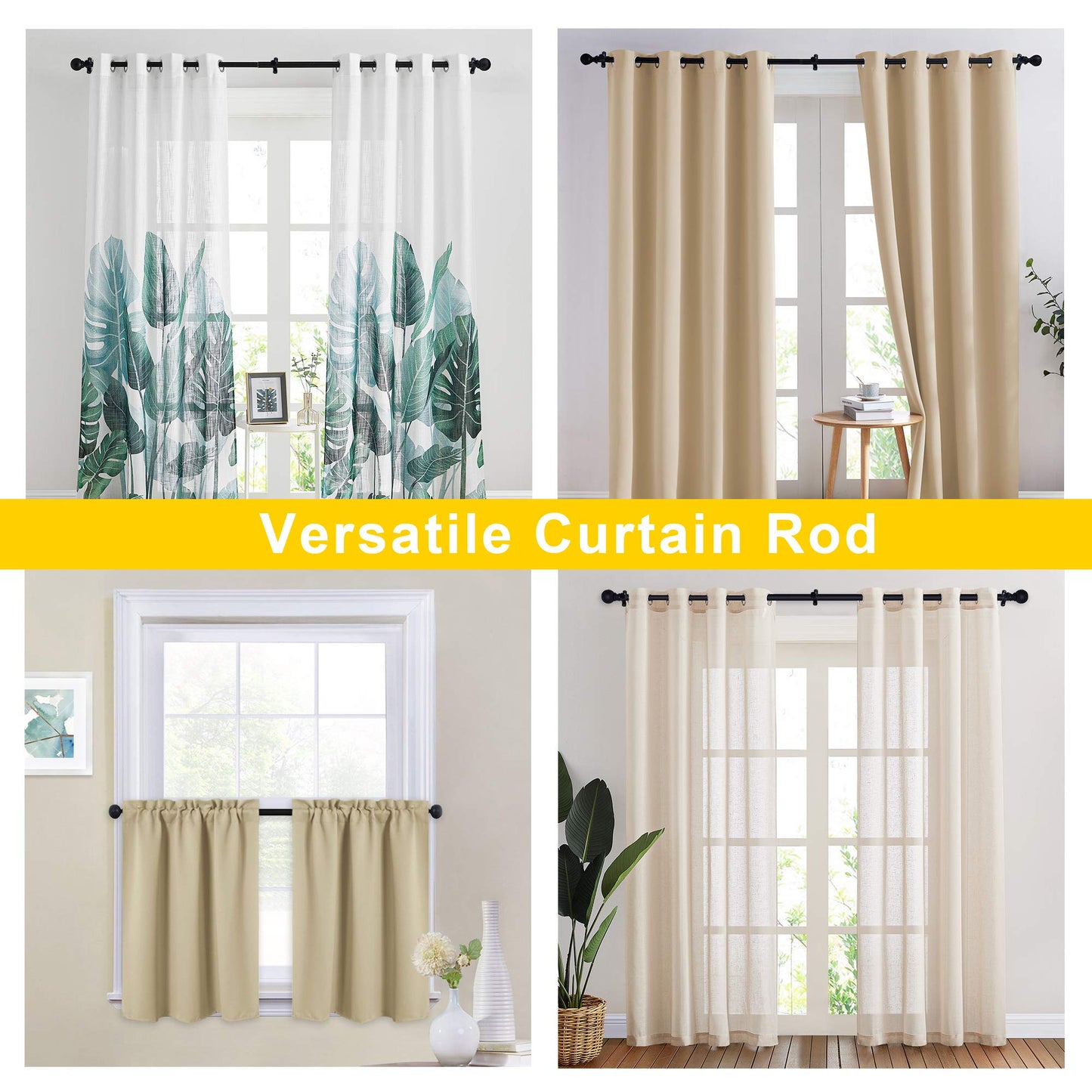 NICETOWN Black Curtain Rods for Window 48 to 86 inch, 1 1/8 Diameter with Ball Finials for Window Treatment, Adjustable Length from 48 to 86-Inch, Matte Black