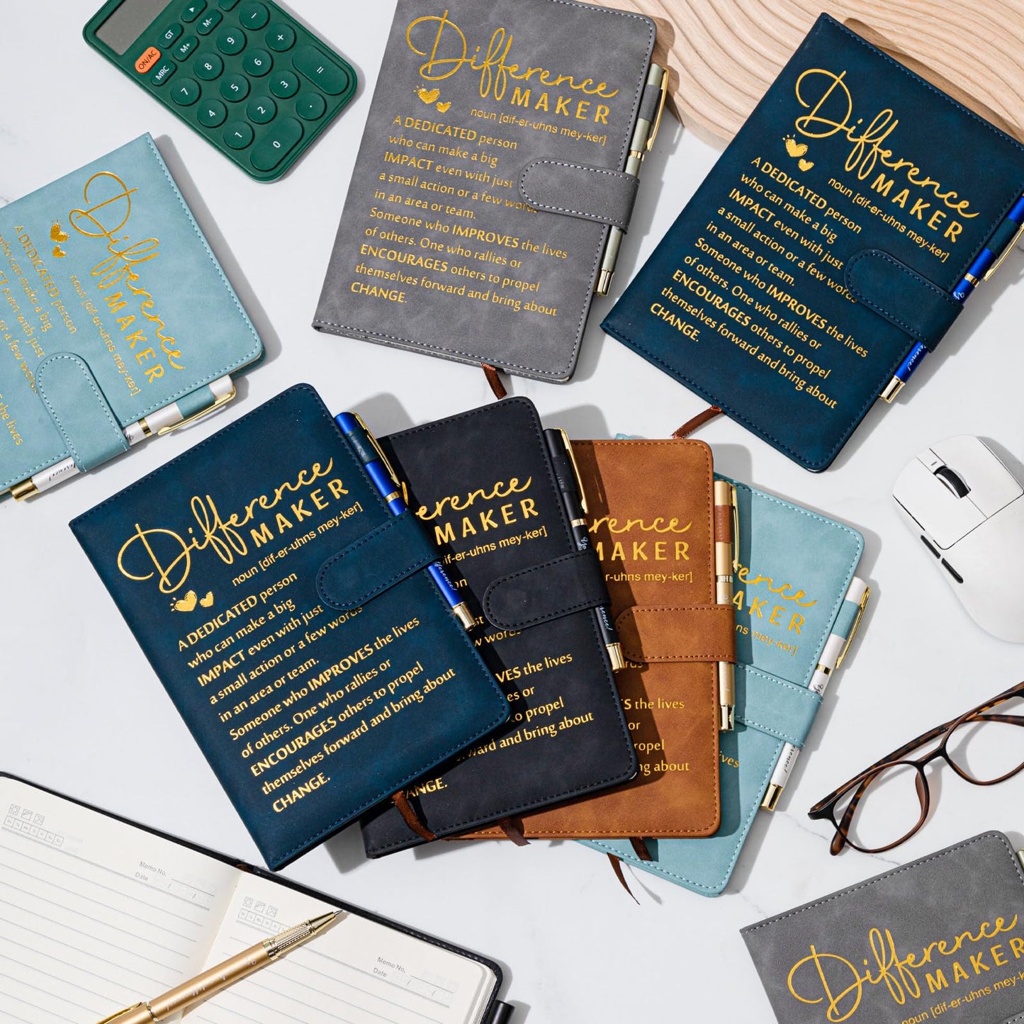 Kosiz 20 Pcs/10 Sets Employee Appreciation Gift Bulk A5 Leather Notebook and Inspirational Journal Pen Thank You Gift for Fathers Day Coworkers Teacher CNA Nurse(Multicolor,Difference Maker)