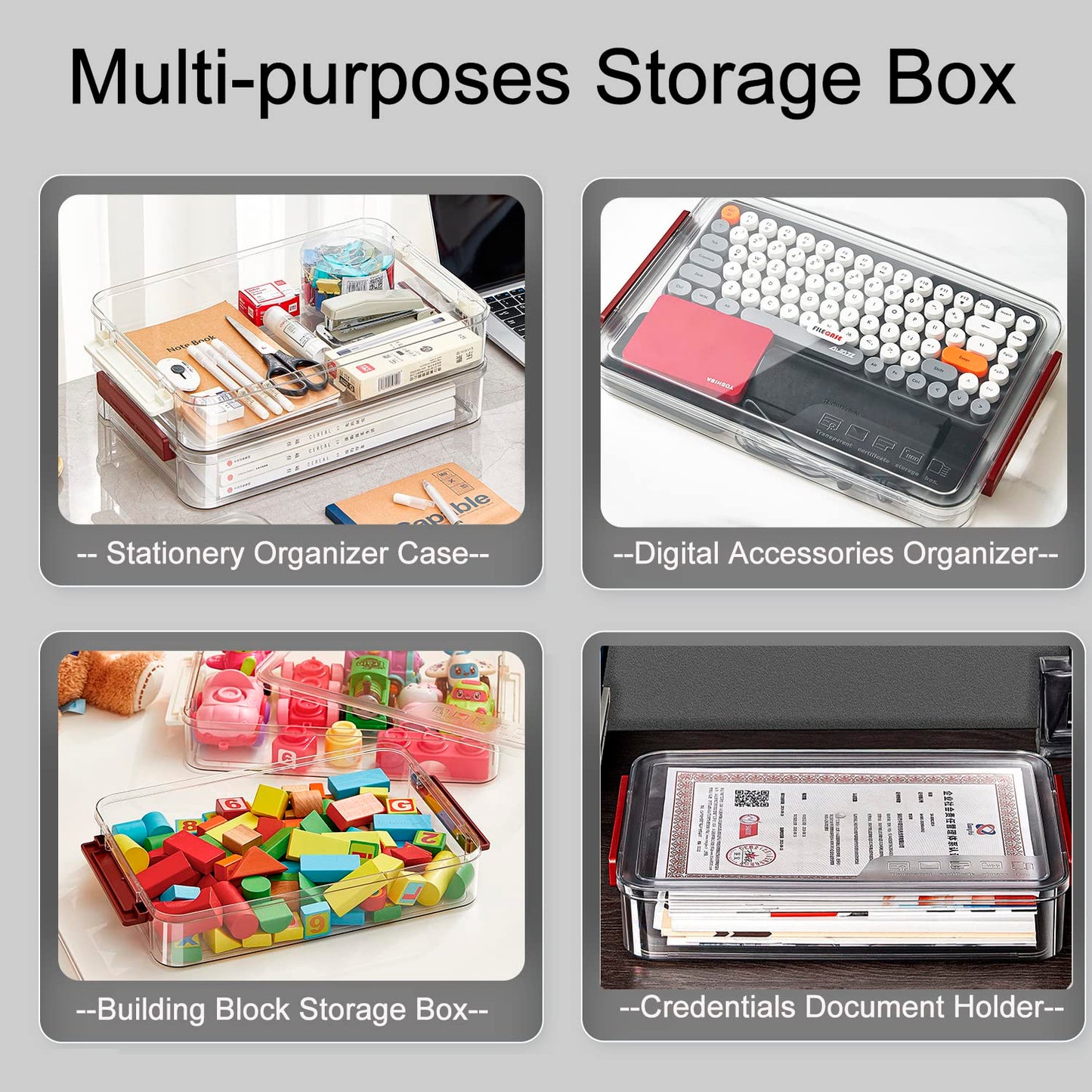 Clear A4 Paper Storage Box with Lids, Plastic A4 File Storage Bins, Magazine File Box, Stackable A4 Container File Holder Portable Project Case Bins, Desk Organizer for Invoice Document Stationery (5)