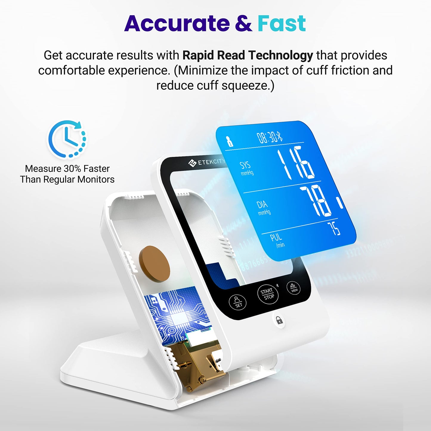 Etekcity Bluetooth Blood Pressure Monitor, Smart Upper Arm Automatic BP Machine with App, Rechargeable, Wide Cuff 8.6"-16.5", Irregular Heartbeat Detection, Home Medical Diagnostic Kit Wearables