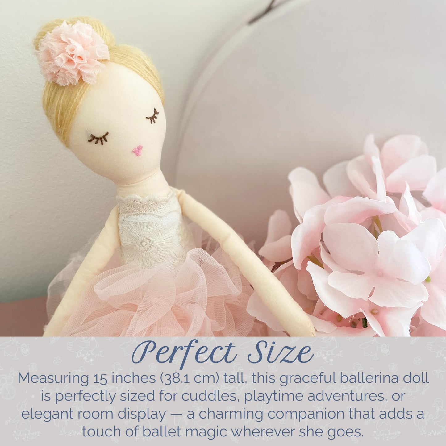 MON AMI Charlotte The Ballerina 15-Inch Stuffed Doll for Girls | Soft Ballerina Plush Doll | Elegant Playtime Companion | Charming Nursery & Bedroom Décor | Plush Gift for All Ages