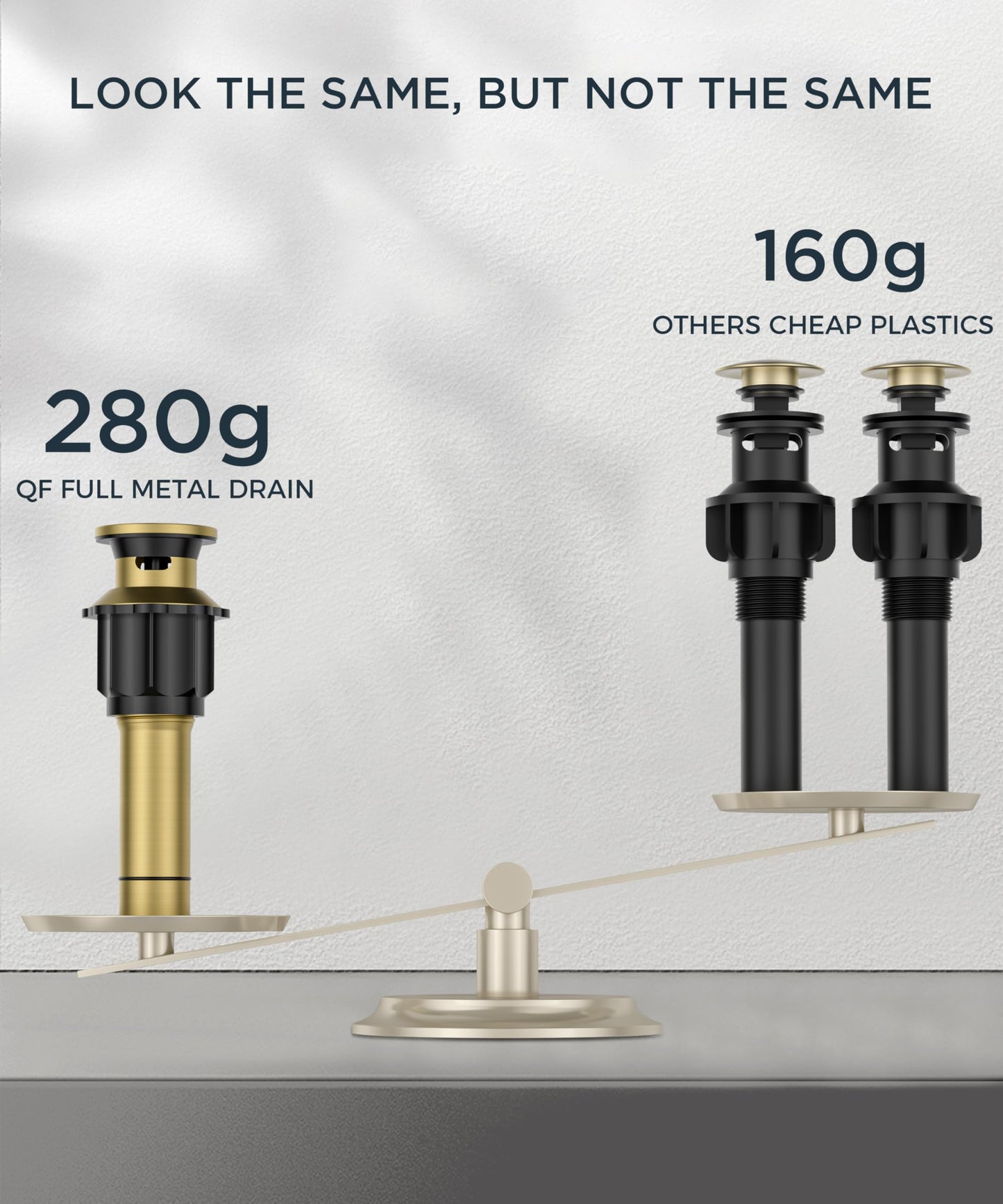 QFN Gold Bathroom Sink Faucet 3 Hole, 8 Inch Widespread Waterfall Square Bathroom Faucets with Metal Pop-up Drain and Cupc Hose Two Handle for Vanity, Lavatory Sink