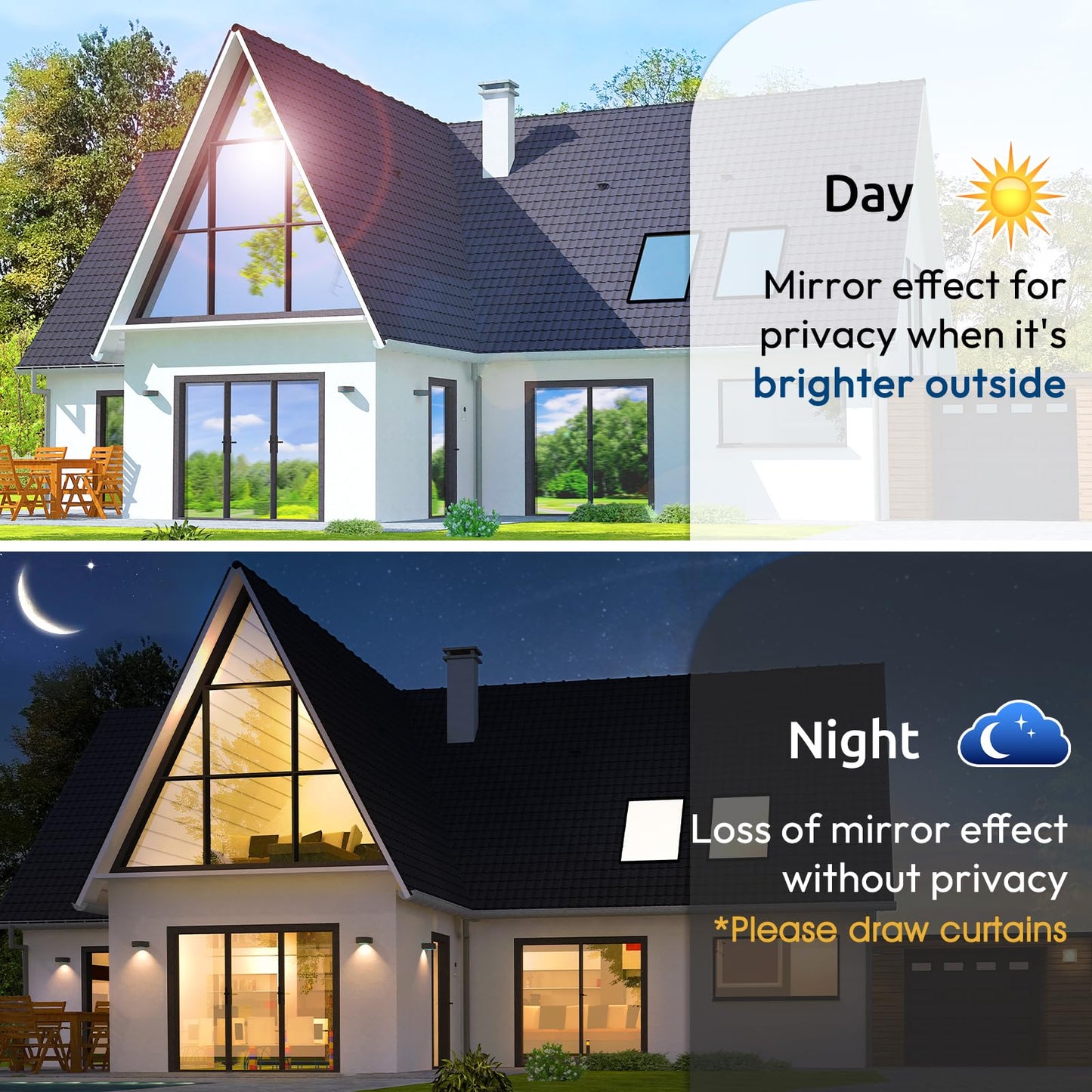 rabbitgoo Window Privacy Film One Way Window Tint for Home, Removable Reflective Heat Sun Blocking Anti UV Glass Door Covering, Mirror Tinting Film House Office, 23.6 Inch X 9.8 Feet, Black Silver