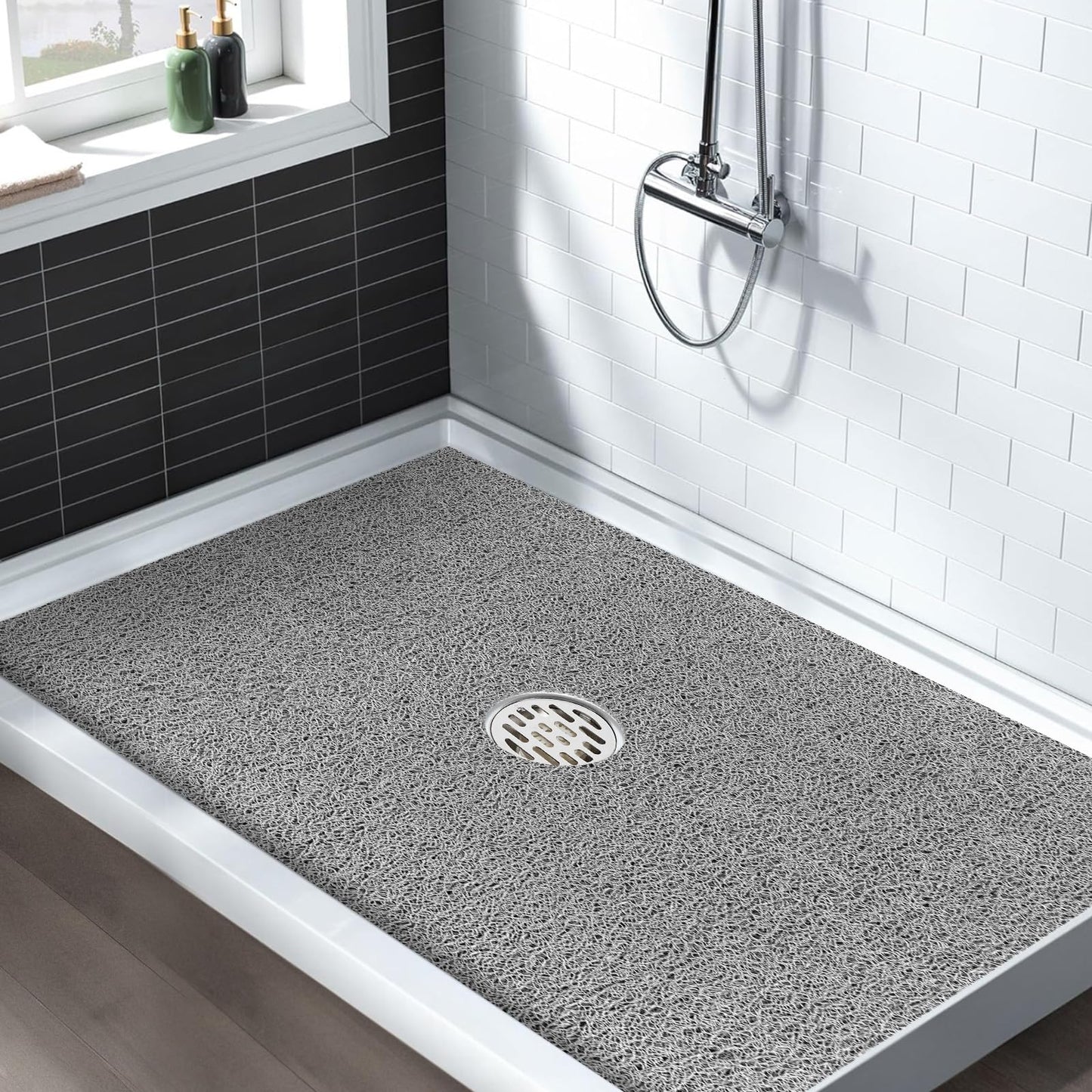 Extra Large Non Slip Shower Mat: 47.2x31.5 inch Loofah Shower Mat for Inside Shower with Drain Hole in Middle, Soft PVC Anti-Slip Shower Stall Mats for Bathroom,Wet Area, Quick Drying