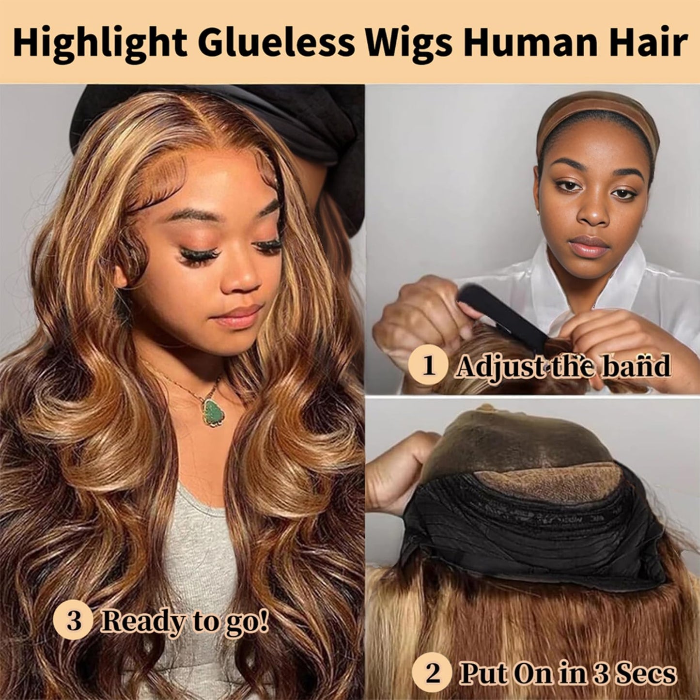 28 Inch Wear and Go Glueless Wigs Human Hair Pre Plucked Pre Cut For Beginners 200% Density Highlight Ombre Body Wave Lace Front Wig Human Hair P4/27 5x5 HD Transparent Lace Frontal Wigs for Women