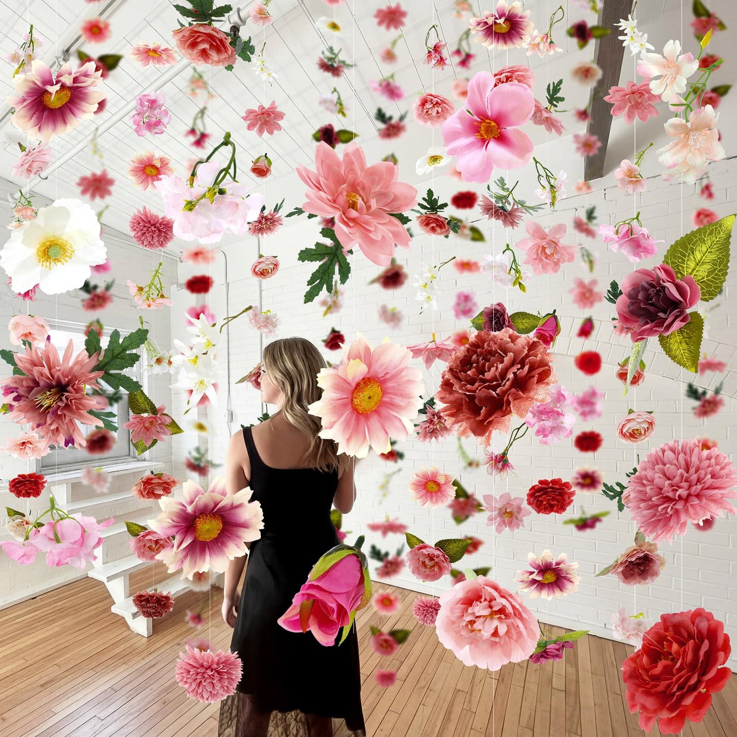 Suncalla 6 Pcs 35.46 ft Flower Garlands Backdrop Garden Party Decoration Artificial Wildflower Vines Fake Flower Vines Faux Silk for Wedding Bridal Wall Arch(Classic,Pink)