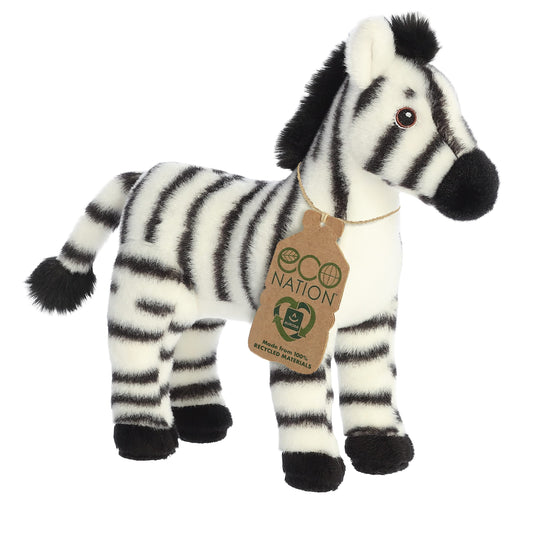 Aurora® Eco-Friendly Eco Nation™ Zebra Stuffed Animal - Environmental Consciousness - Recycled Materials - White 10 Inches