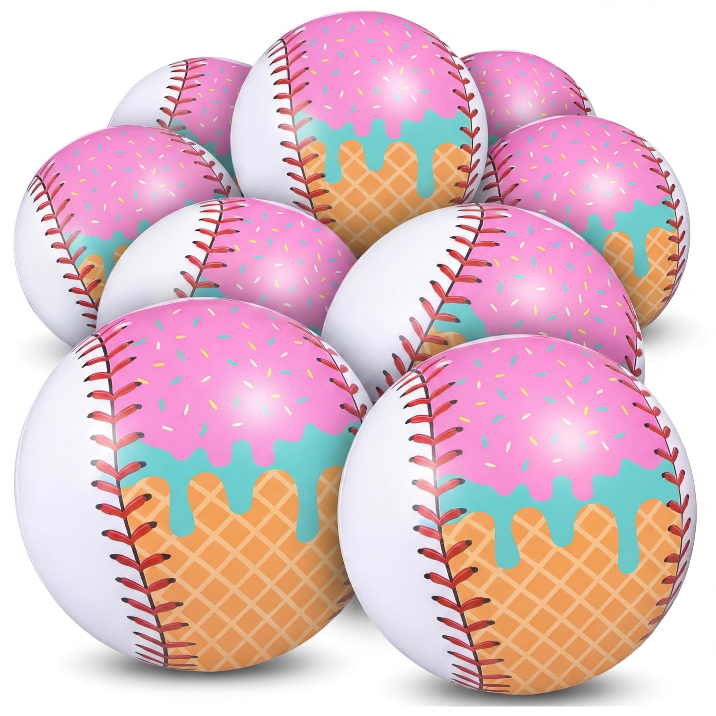 Teyva Daily 12 Pack Inflatable Ice Cream Drip Baseball Beach Ball 7.87 Inch Ice Cream Drip Beach Balls for Summer Outdoor Pool and Seaside Game Gifts Birthday Sports Baseball Party Supplies Favors