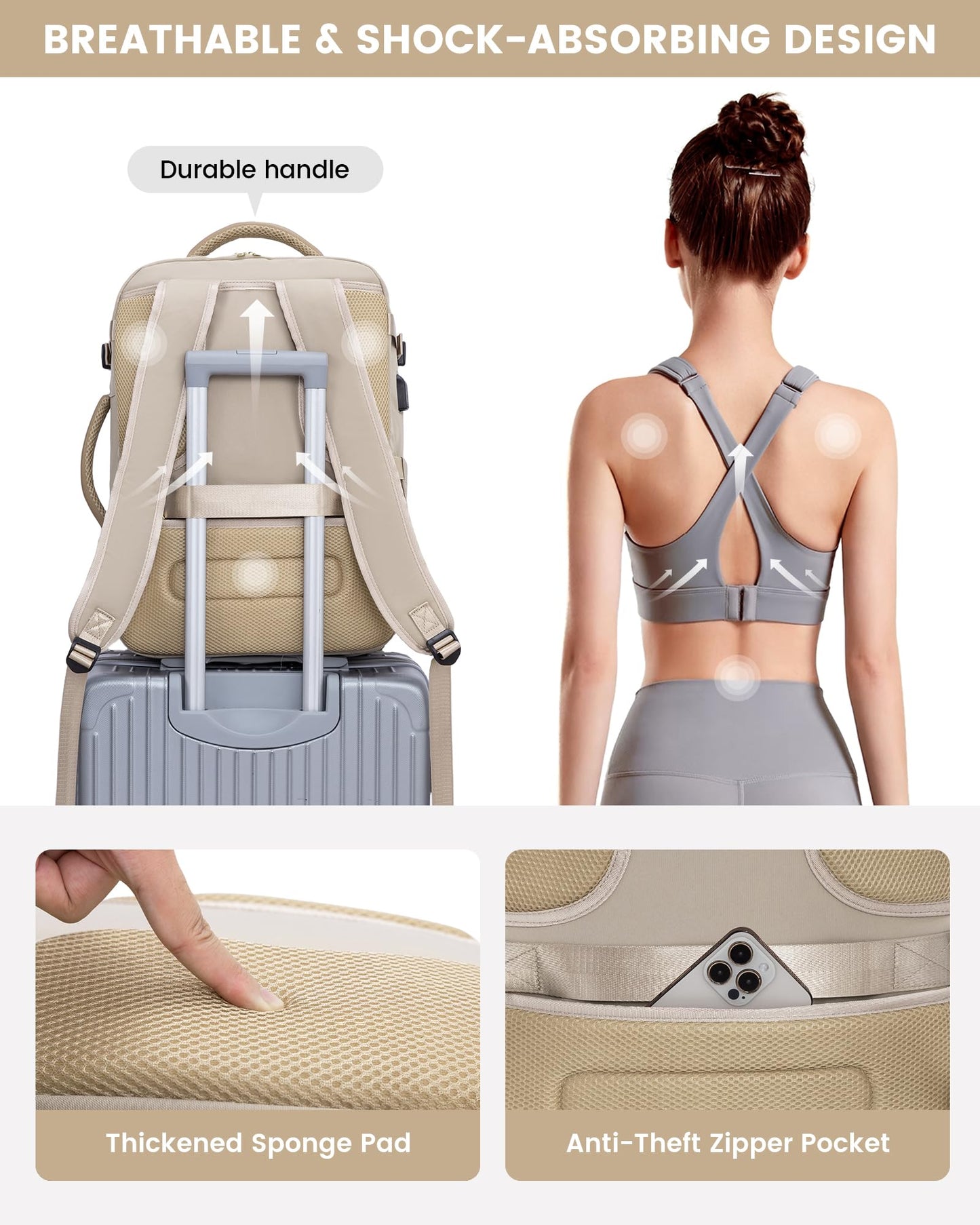 LOVEVOOK Large Travel Backpack for Women, TSA Carry on Backpack for Airplanes, 40L Personal Item Travel Bag for Women fits 17" Laptop,Waterproof Carry on Bag Airplane Approved with 3 Packing Cubes