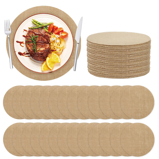 80 PCS Round Burlap Placemats 11.8 Inch Jute Rustic Place Mats Fall Reusable Table Mats Heat Resistant Round Table Mats Farmhouse Placemats Rustic Table Decorations for Dinner Holiday Supplies