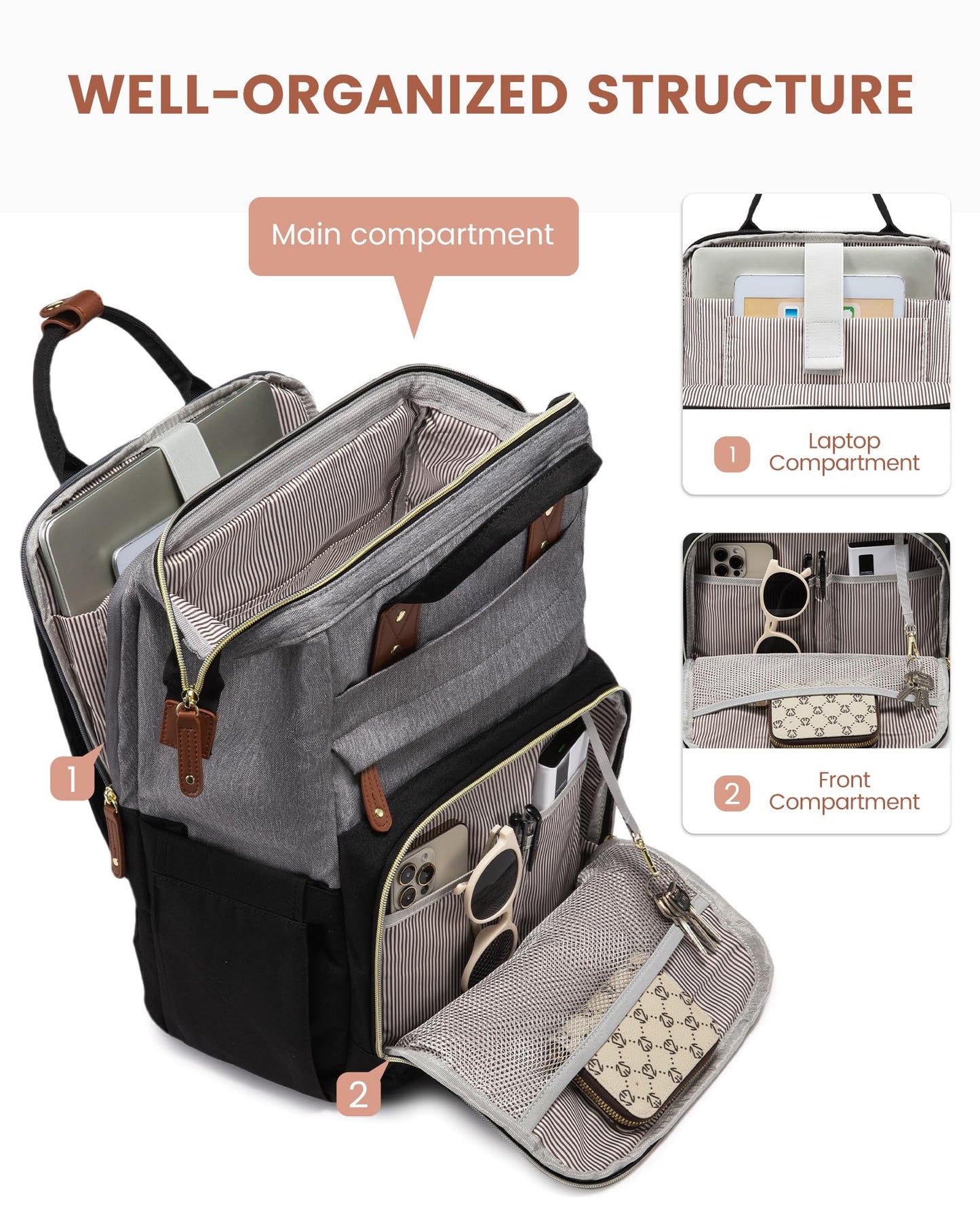LOVEVOOK Laptop Backpack for Women, 15.6'' Waterproof Nurse Bag Teacher Work Backpack Purse for Women, Travel Computer Backpack for College Office Business Ladies