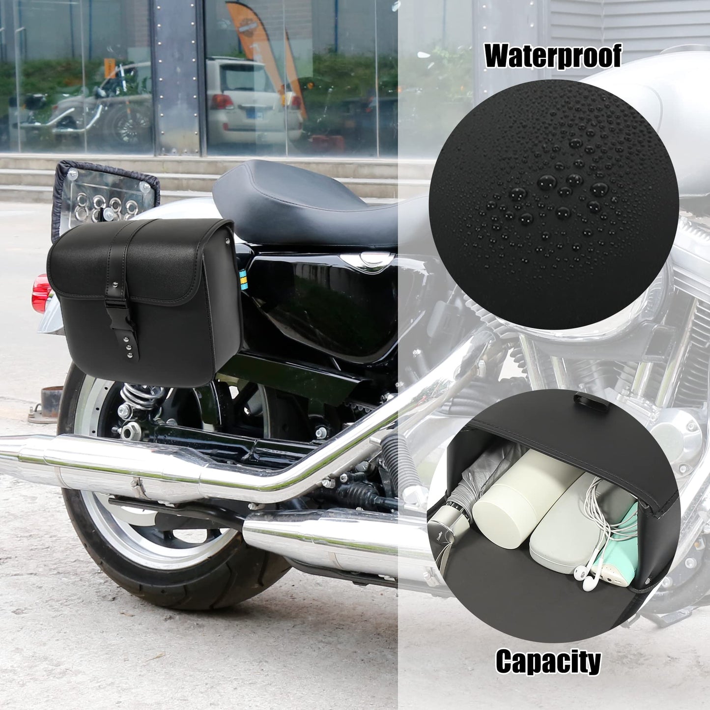 Motoforti Pair Universal Motorcycle Saddlebag Side Tool Bags Cycling Luggage Bag Quick Release Buckles Black 10.24"x4.33"x9.45"