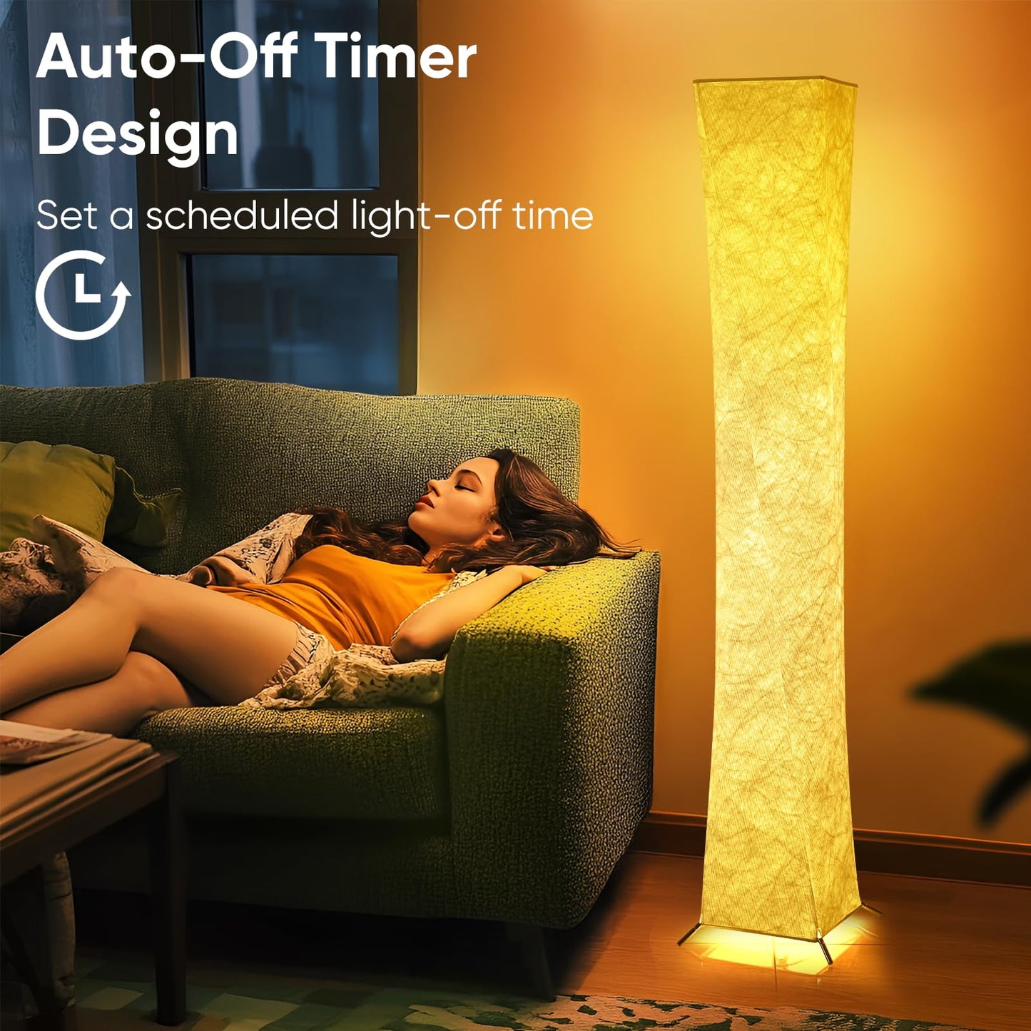 YIEONSHION Modern Floor Lamp with Soft Light, 52 Inch, Remote Control for 3 Colors & Brightness, Energy Efficient LED Tyvek Fabric Shade for Bedroom, Living Room