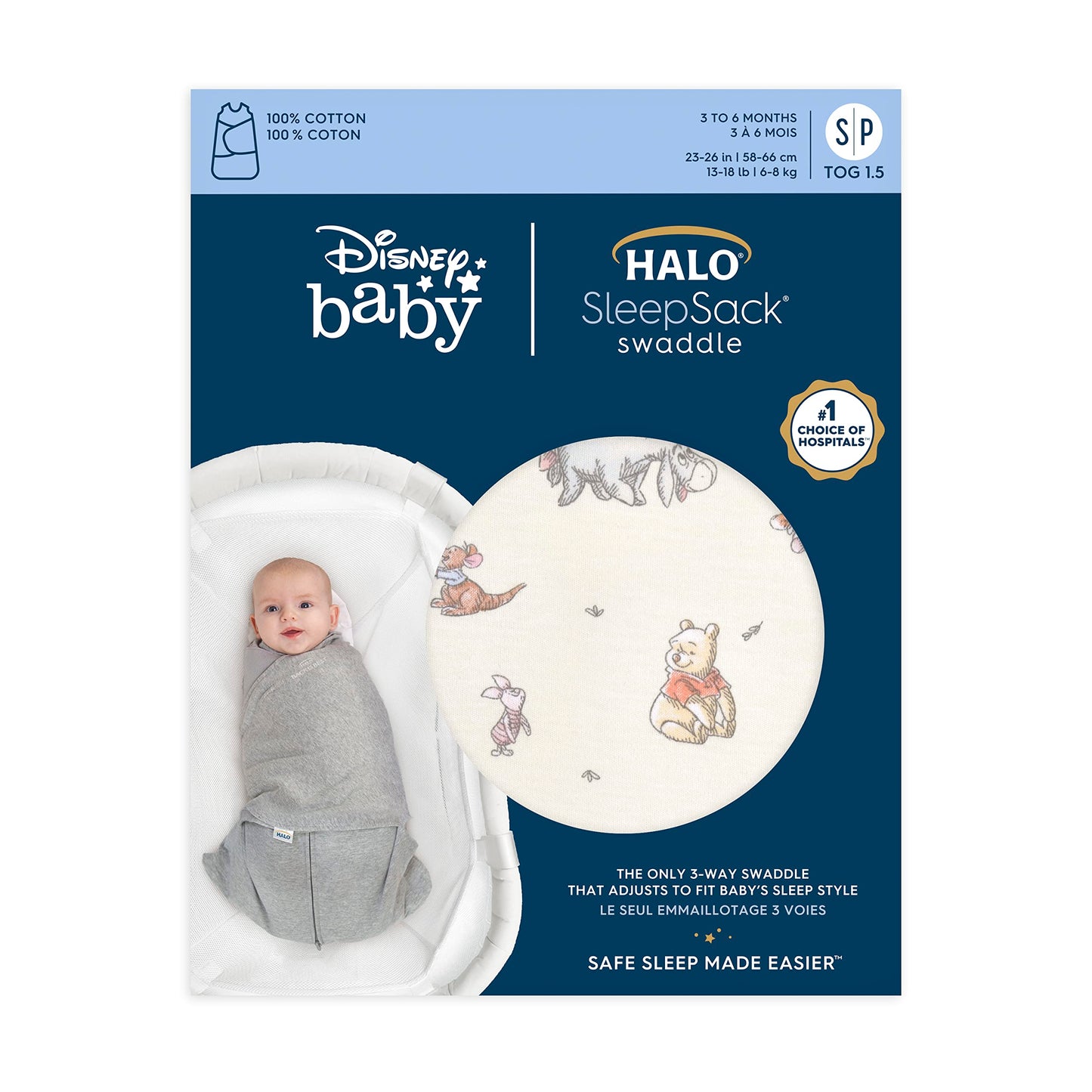 HALO Disney Baby 100% Micro Fleece Sleepsack Swaddle, 3-Way Adjustable Wearable Blanket, TOG 1.5, Winnie Frolic, Small, 3-6 Months