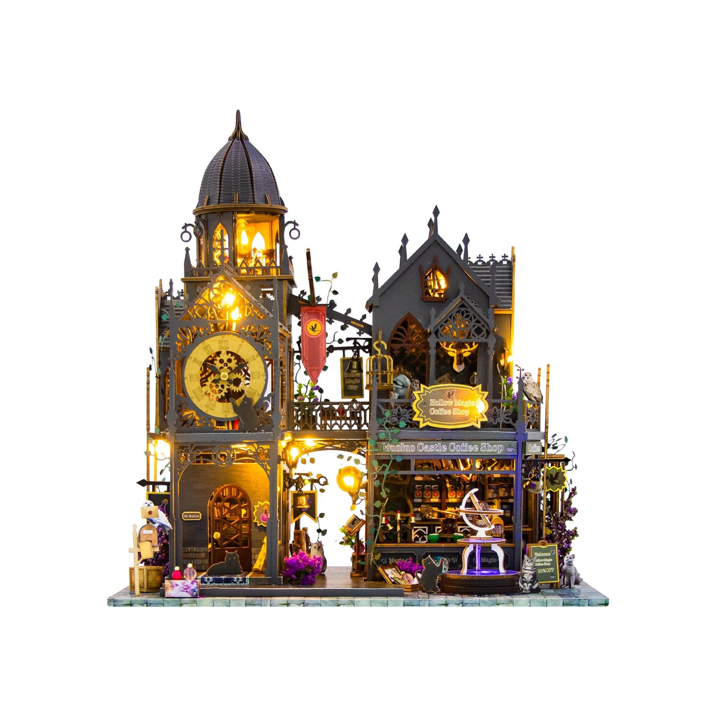 Soothee DIY Miniature House Kit, DIY Book Nook with LED Light, 3D Puzzles for Adults and Teens, Dollhouse for Bookshelf Decor, Tiny House Building Kits for Craft Lovers (Magic Castle)